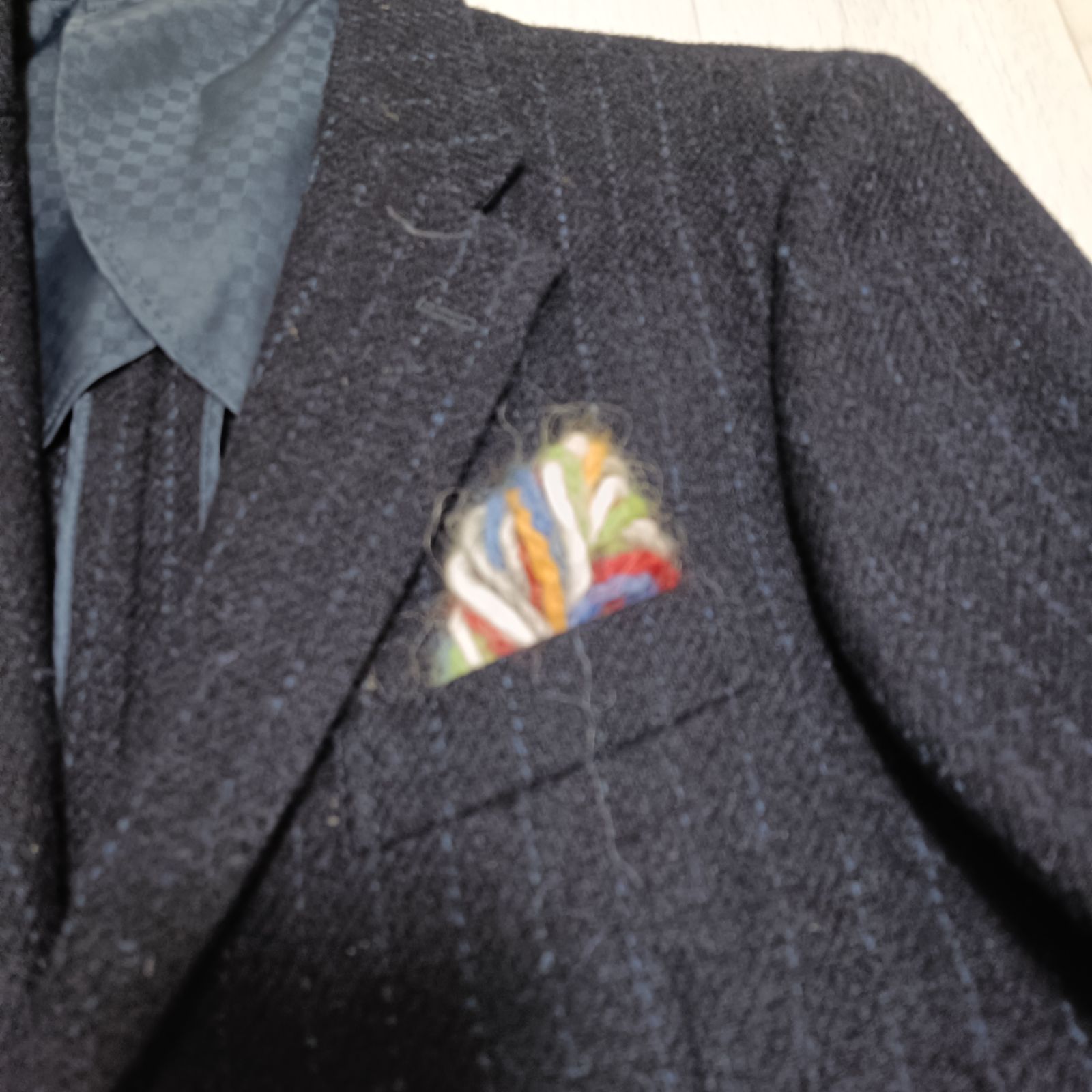 ミツミネ リスペクト ハリスツイード ペンシルストライプ テーラードジャケット 秋冬 Lサイズ ネイビー系 デート服 ベーシック服