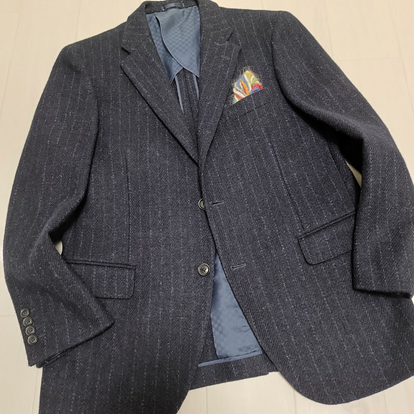 美品　KENT ハリスツイード テーラードジャケット　ネイビー　表記175 L 美品 KENT ハリスツイード テーラードジャケット ネイビー 表記175 L