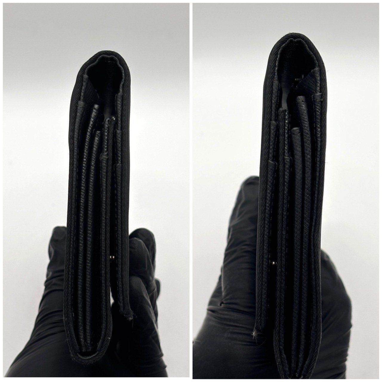 PRADA プラダ二つ折り財布 テスートナイロン サフィアーノレザー ブラック 静かに輝く黒の品格】 PRADA プラダ 二つ折り財布 テーストナイロン