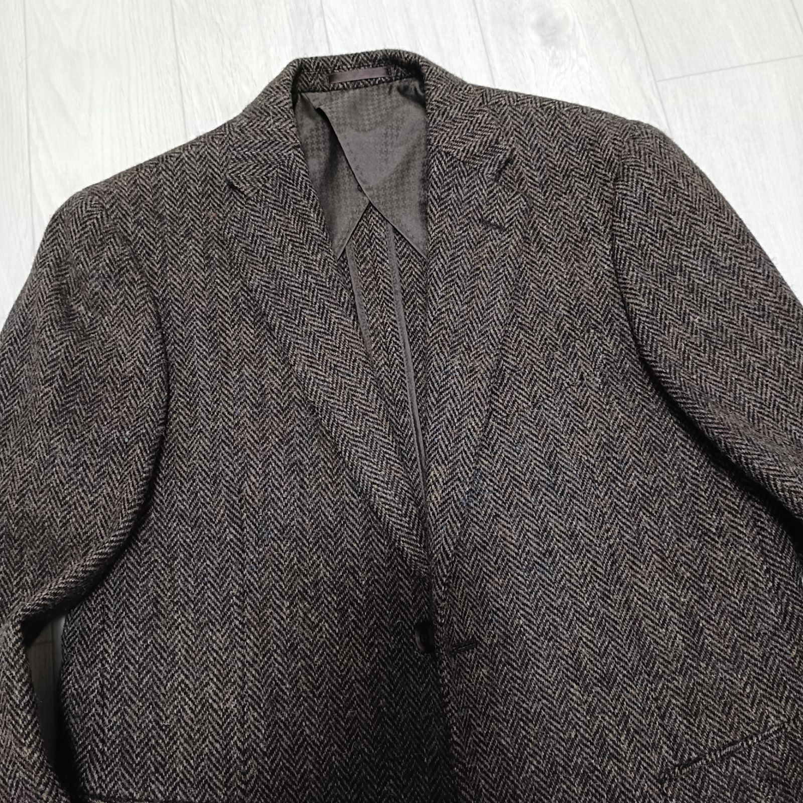 ミツミネ リスペクト ハリスツイード ヘリンボーン テーラードジャケット Lサイズ ブラウン系