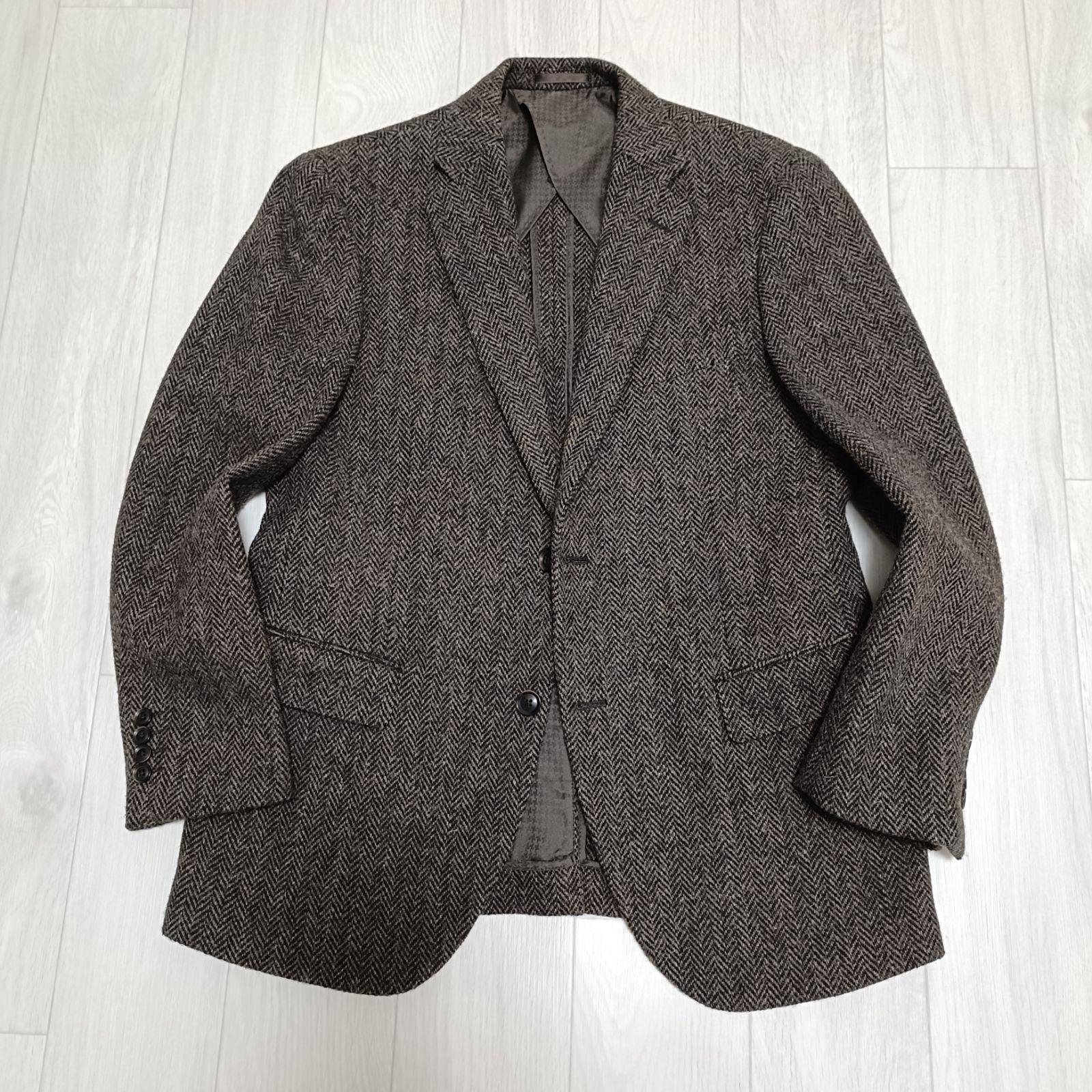 ミツミネ リスペクト ハリスツイード ヘリンボーン テーラードジャケット Lサイズ ブラウン系