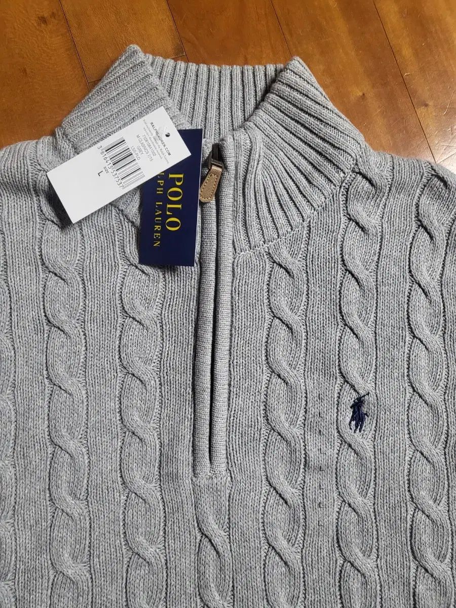 正規品)ポロ ラルフローレン ケーブル ニット ハーフジップ グレー