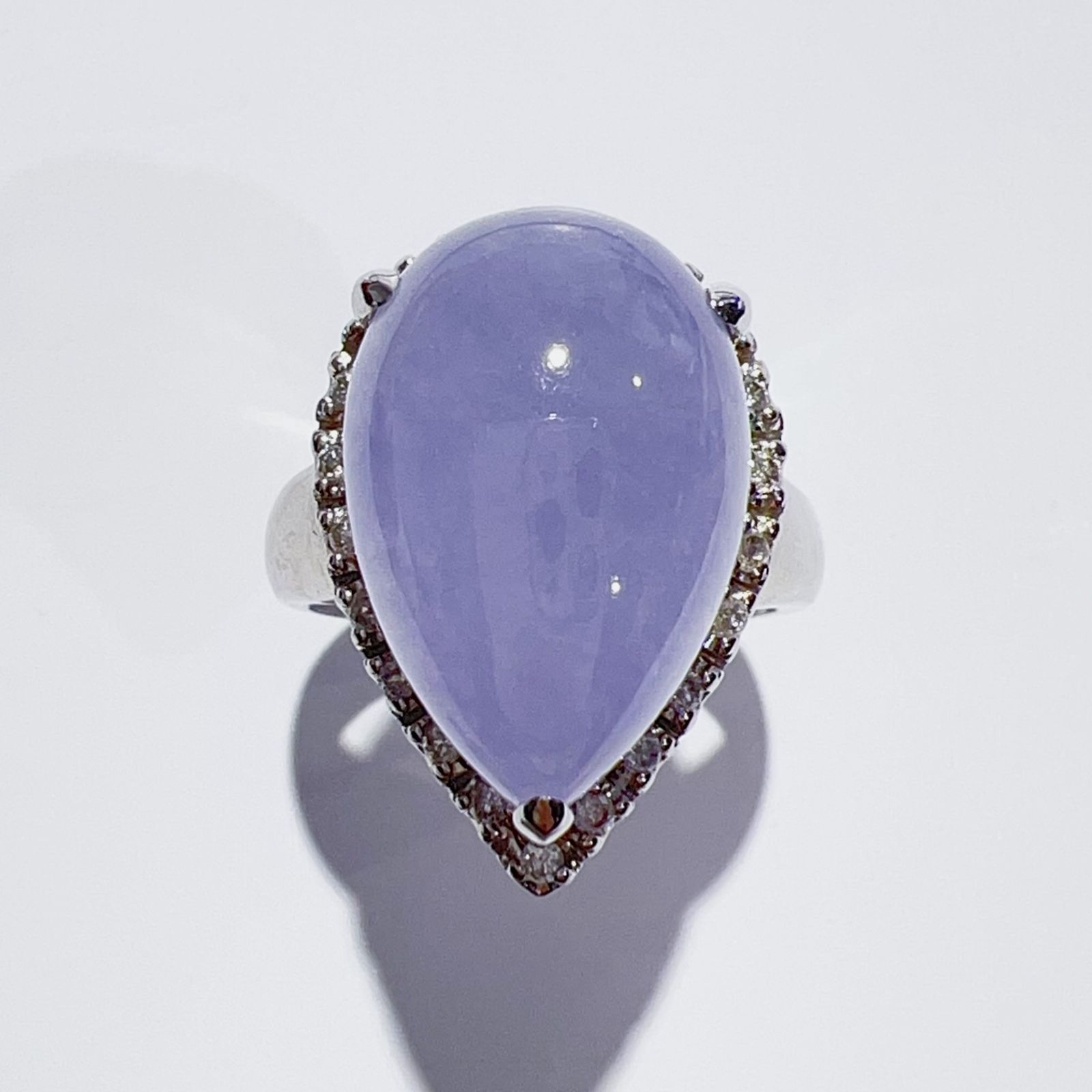 K14WG 天然 翡翠 ラベンダージェイダイト ダイヤ リング 12号 J12.05ct