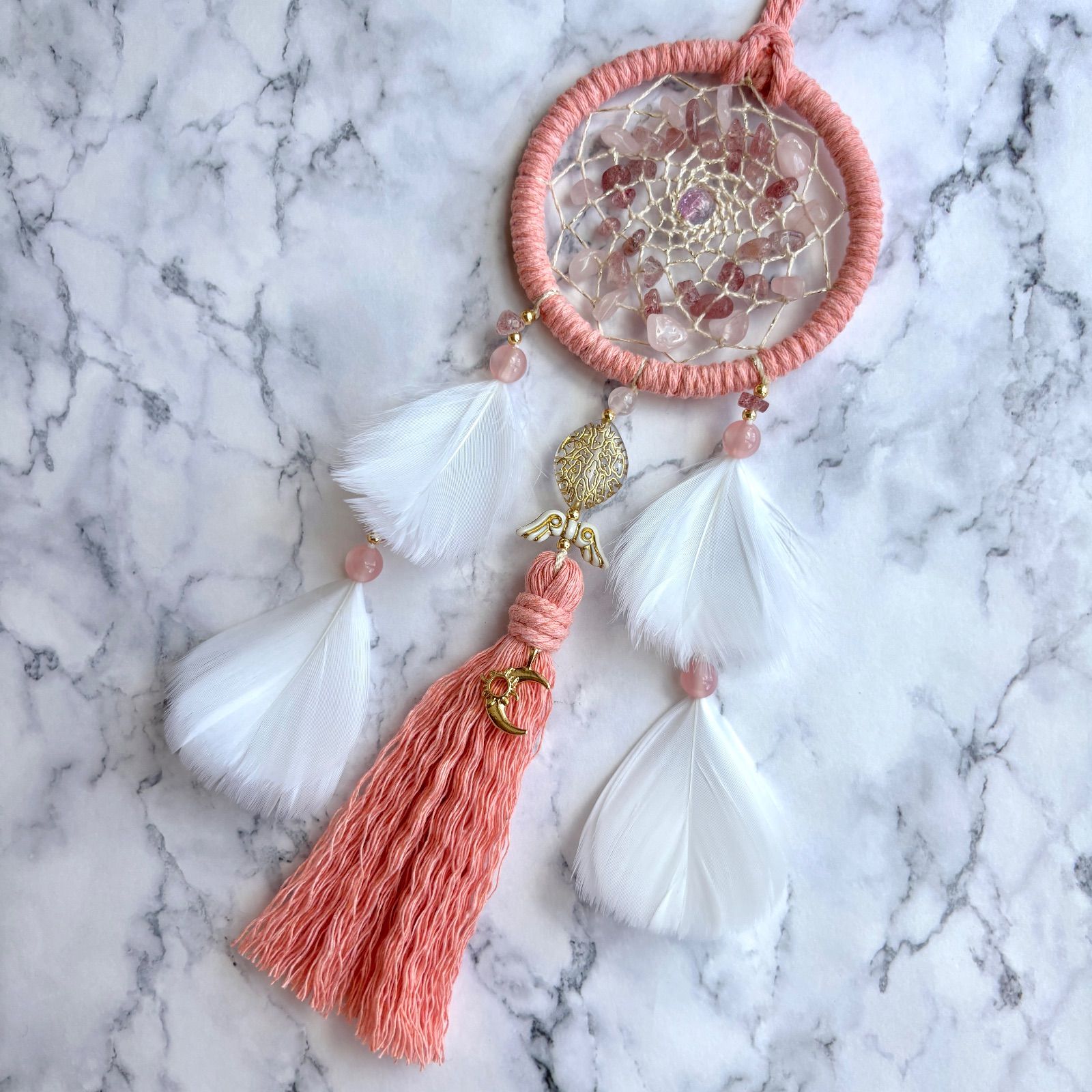 愛と癒し】コーラルピンク 《ローズクォーツ×ストロベリークォーツ