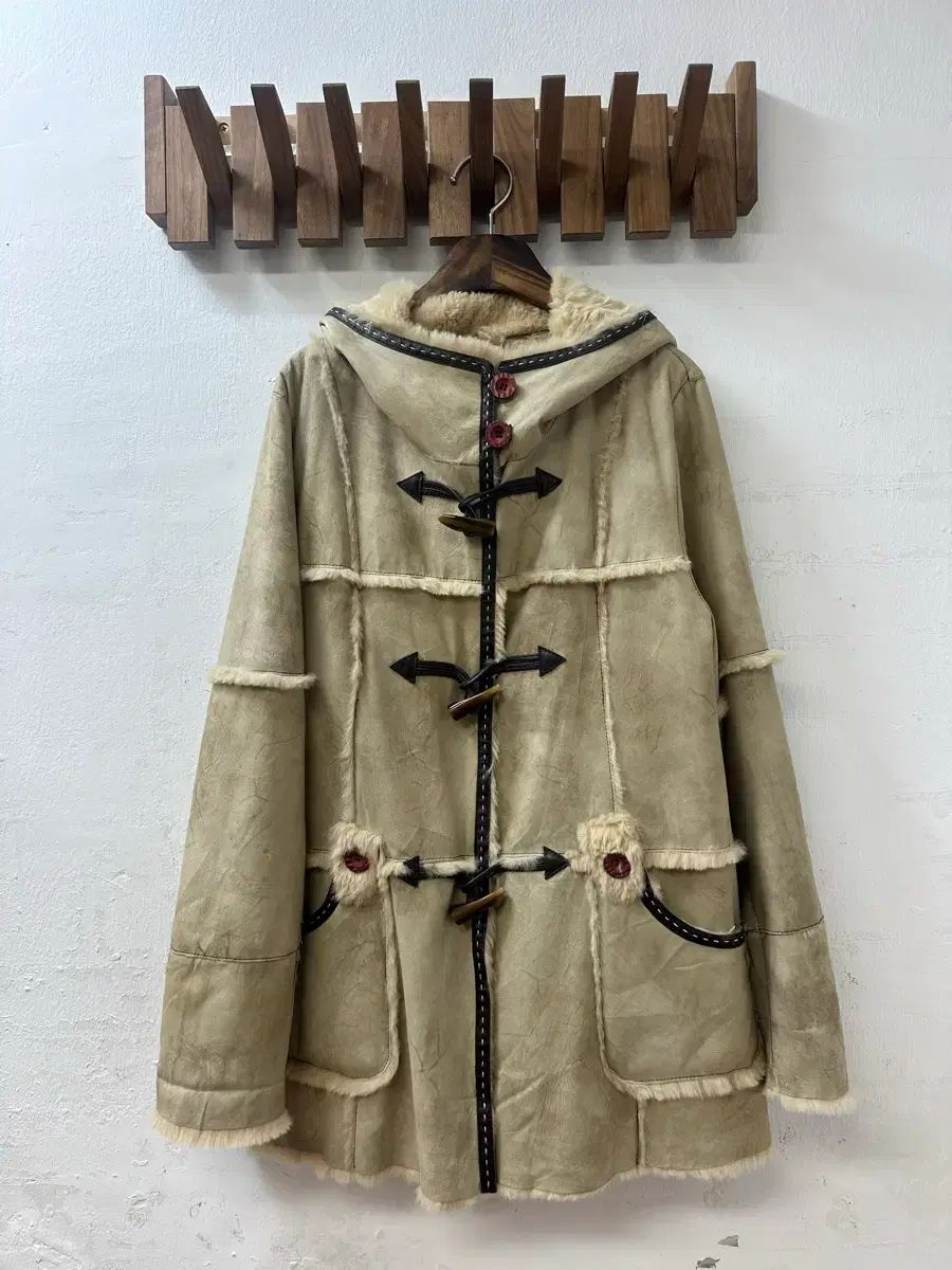 日本 ヴィンテージ スウェード ムートン トグルボタン ダッフル フード コート