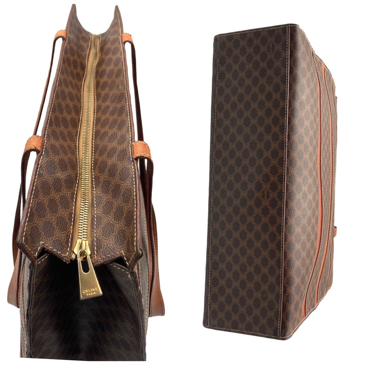 【美品】CELINE オールドセリーヌ マカダム柄 ハンドバッグ A4 自立 CELINE セリーヌ マカダム A4 トートバッグ ブラウン vintage