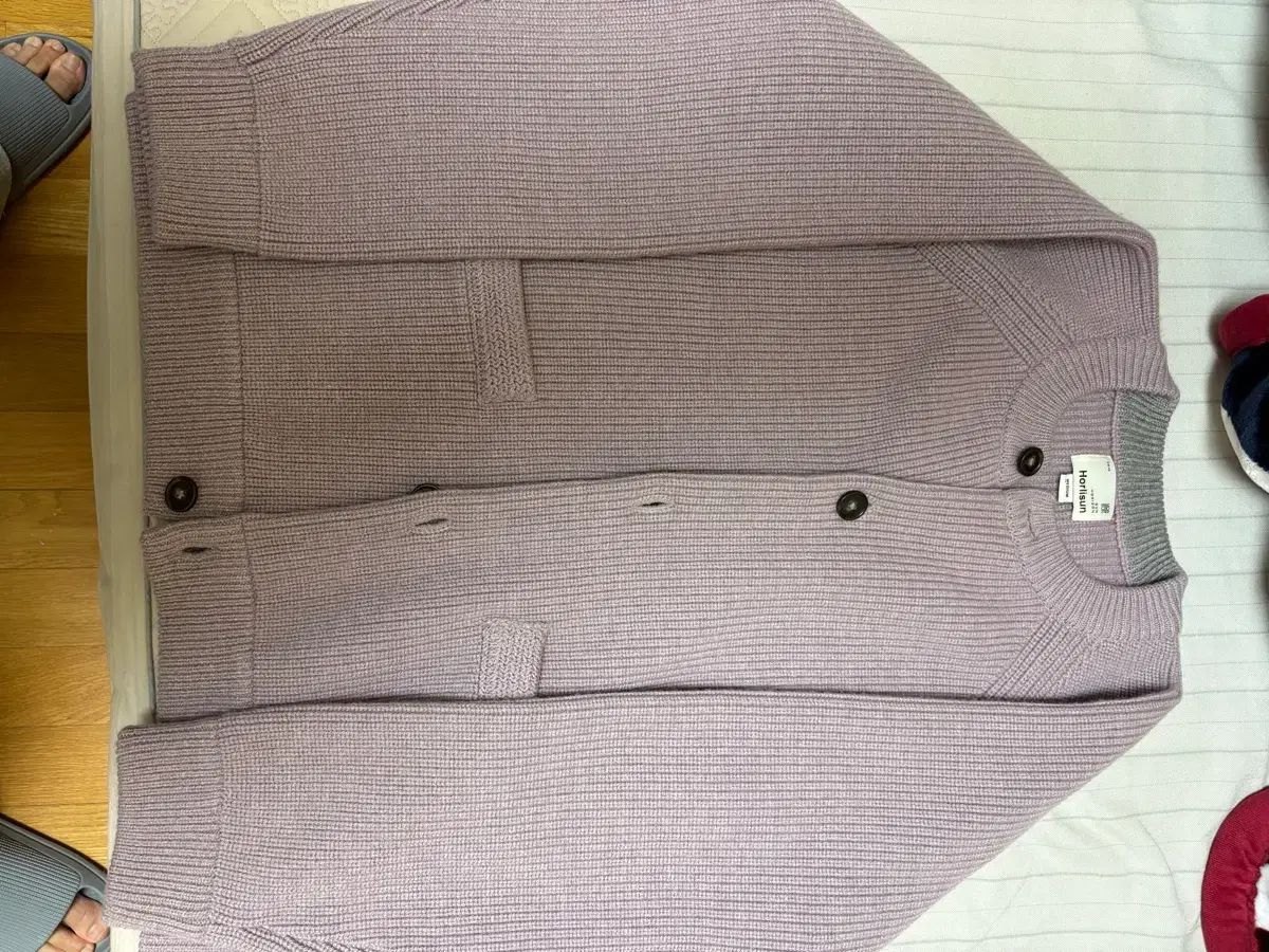 ホーリーサン ニット ジップアップ M ラベンダー お手入れ簡単 カーディガン 