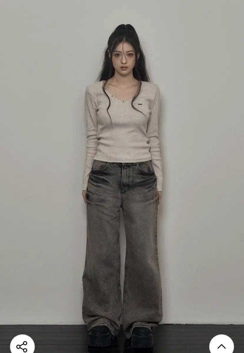 カーキポイント ウォッシュ ワイドパンツ グレー L