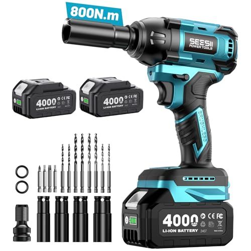 2025 SEESII 電動インパクトレンチ タイヤ交換 800 N m 強力 インパクトレンチ 電動ドリル 充電式ドライバーの3 in 1機能 ブラシレスモーター 小型 ハイパワー 自動停止モード 無段変速 正逆転両用 1 2インチ LED 457 bb 5 bf
