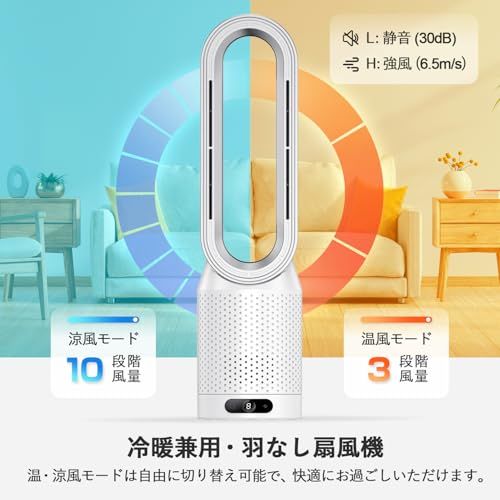 2025新登場・冷暖兼用羽なし扇風機】SAMONIC タワーファン ヒーター 3