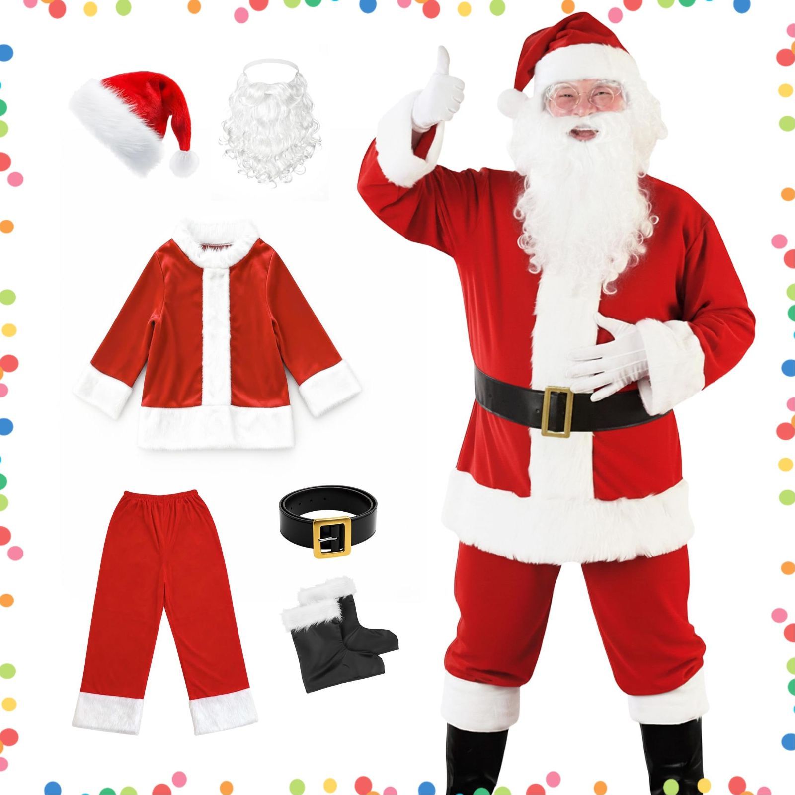 【特価商品】仮装 クリスマス サンタコスプレ衣装 クリスマス衣装 メンズ 大人用 ブーツ 靴カバー】 ひげ サンタ帽子 ベルト ズボン 【ジャケット コスチューム コスプレ サンタ 6点セット 衣装 サンタクロース [GOKEI]