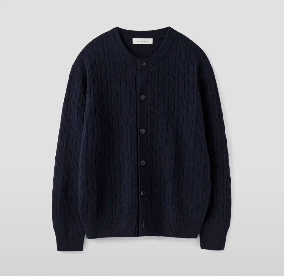 L YUNION BLUE ユニオンブルー ケーブル ウール クロップド カーディガン ネイビー