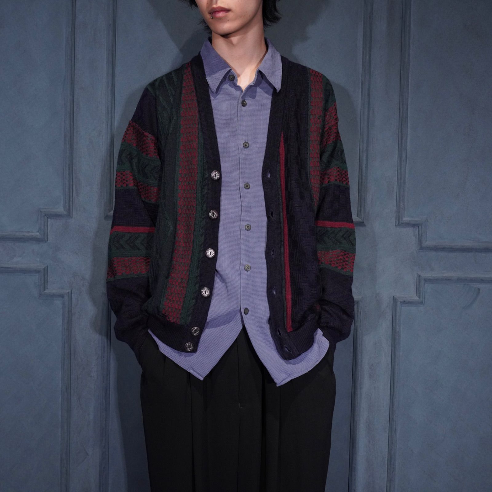 EU VINTAGE FAM WAS PATTERNED DESIGN KNIT CARDIGAN ヨーロッパ古着柄デザインニットカーディガン