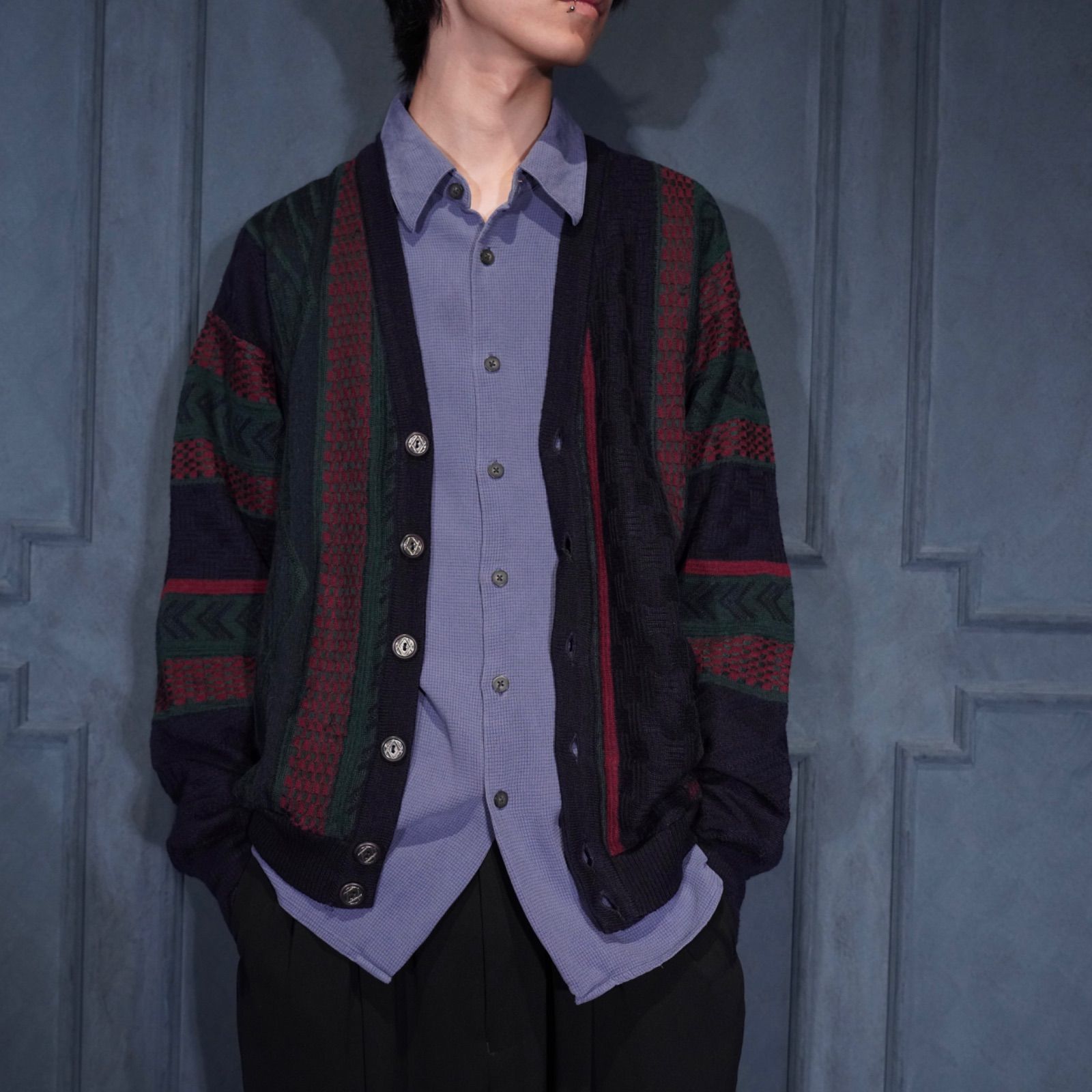 EU VINTAGE FAM.WAS PATTERNED DESIGN KNIT CARDIGAN/ヨーロッパ古着柄 