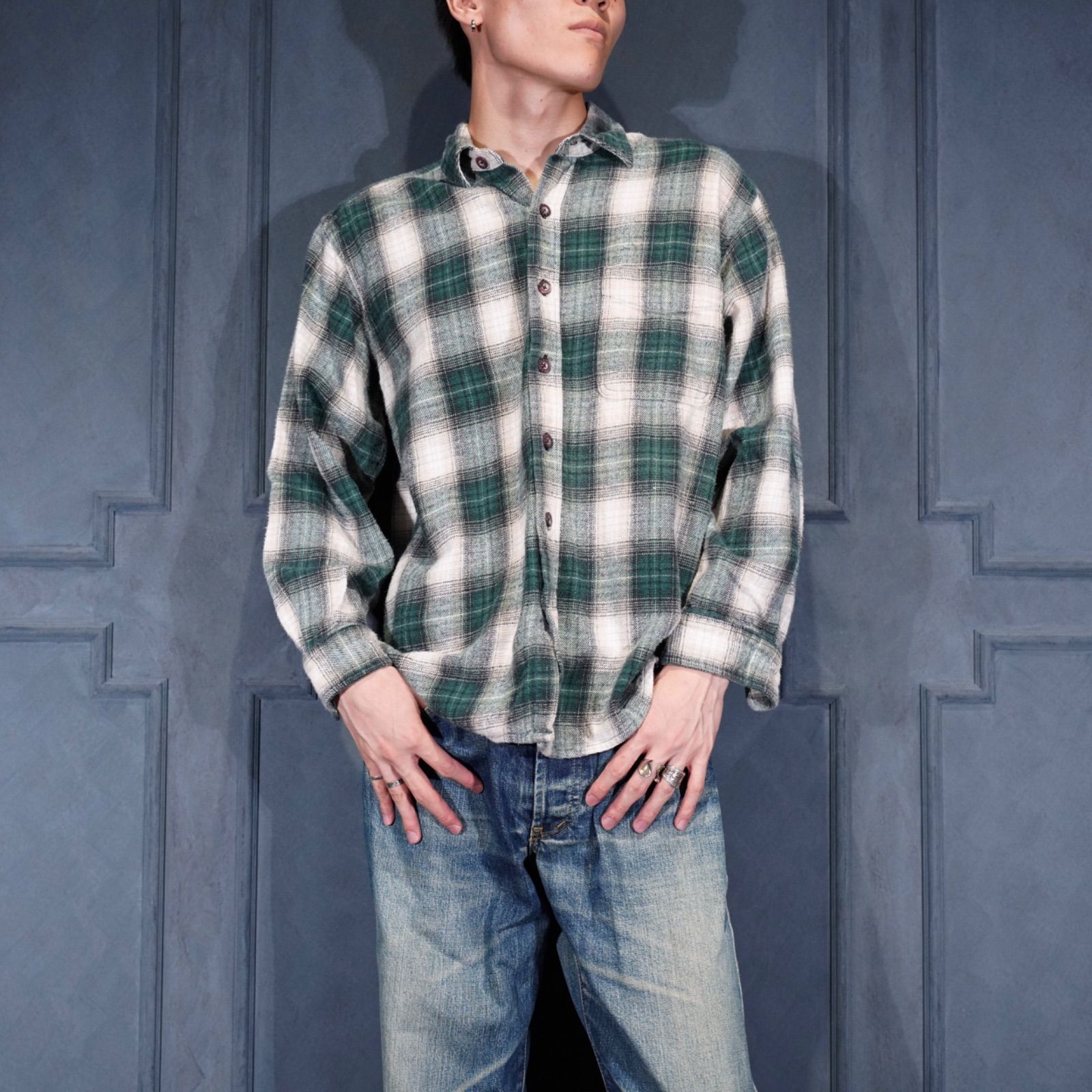 USA VINTAGE MOOSE CREEK OMBRE CHECK PATTERNED FLANNEL SHIRT アメリカ古着オンブレチェック柄デザインフランネルシャツ