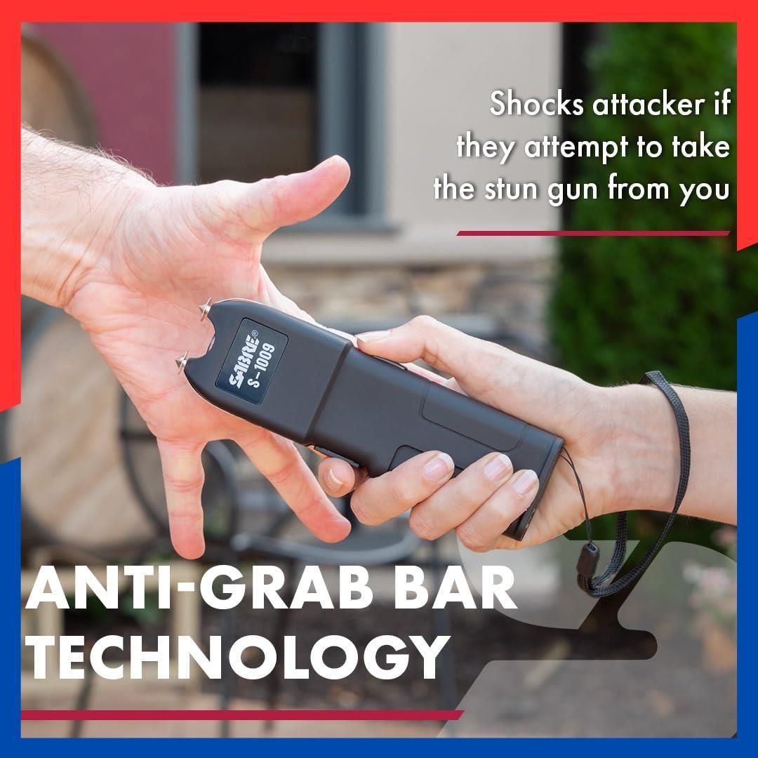 3 in 1 Stun Gun with Flashlight and Anti Grab Bar Technology Self Defense Spray Kit 35 Bursts 10 Ft Pepper m Range 120