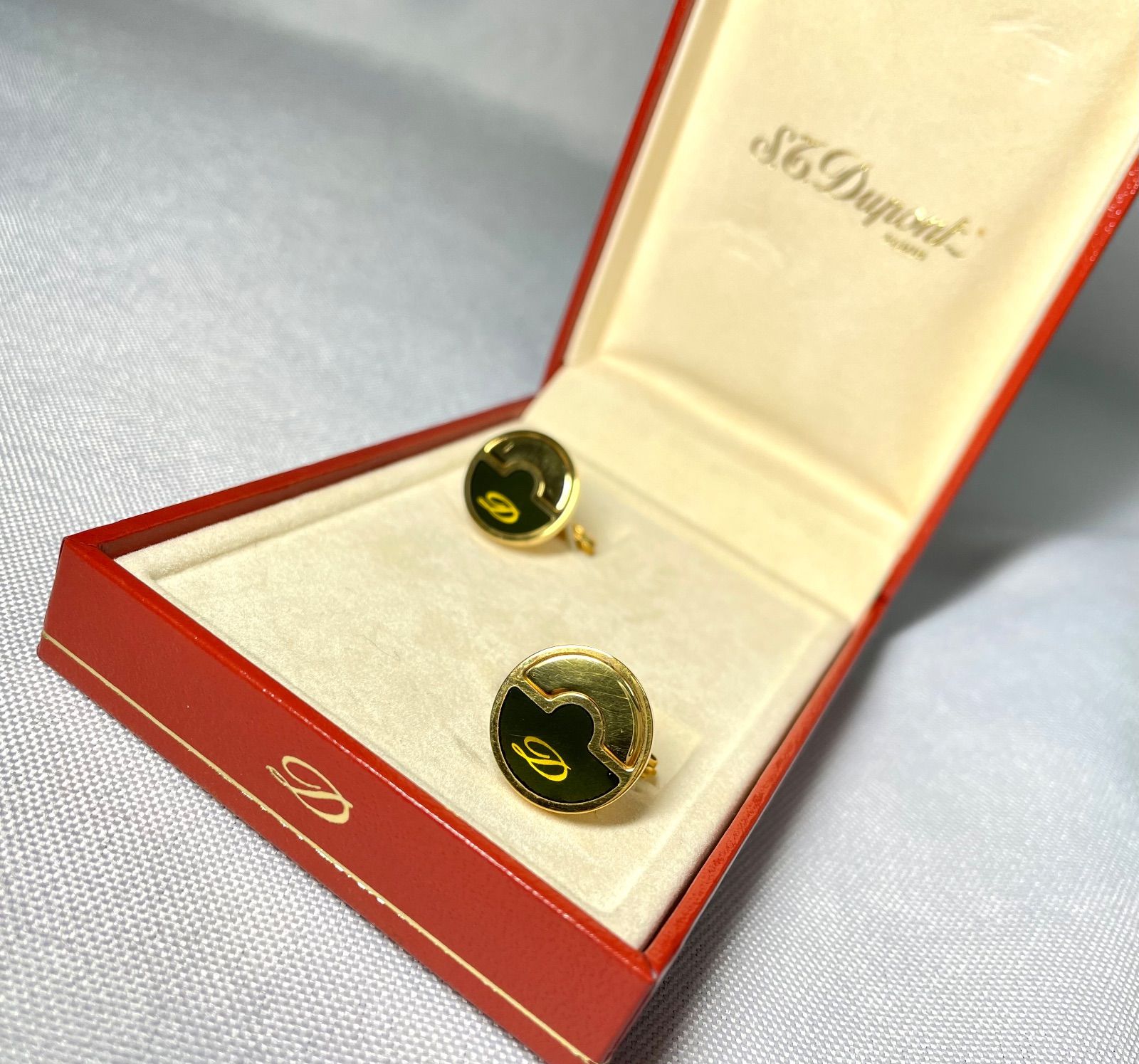 美品 S.T.Dupont デュポン Dロゴ ダークカーキ系＆ゴールド オーバル