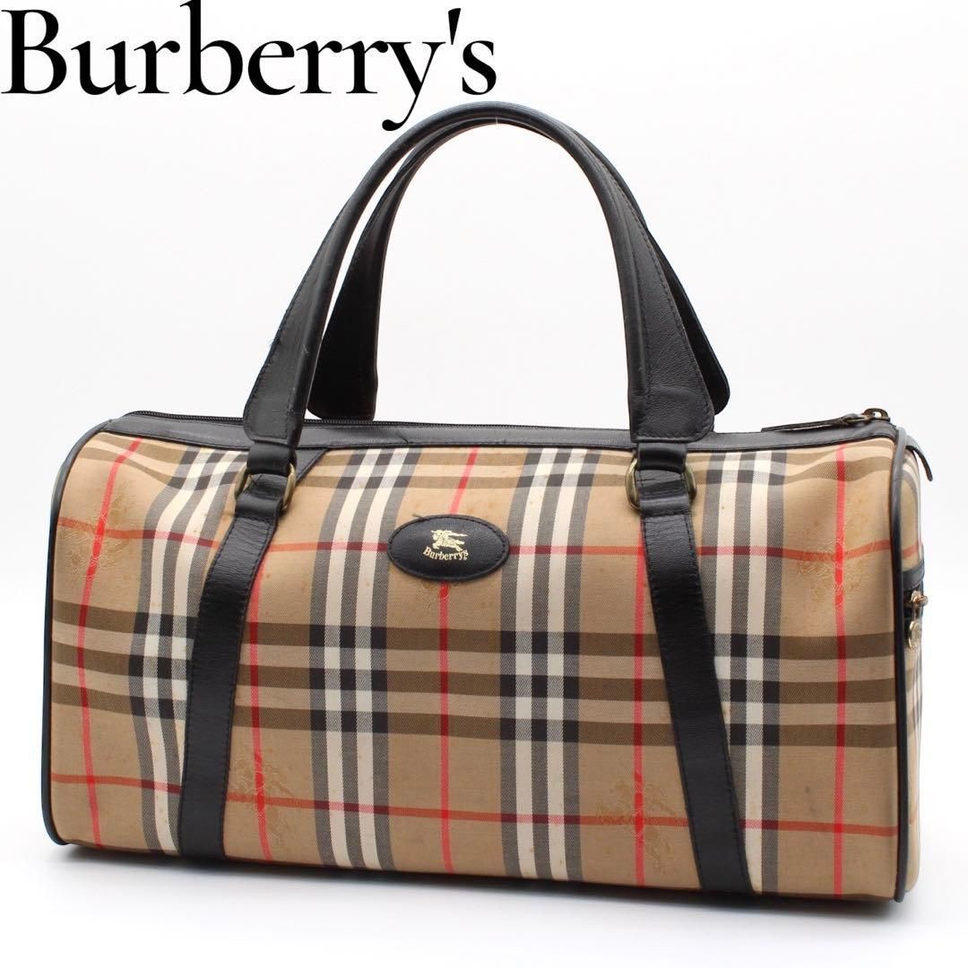 良品】BURBERRY ノバチェック ボストンバッグ キャンバス ブラウン系