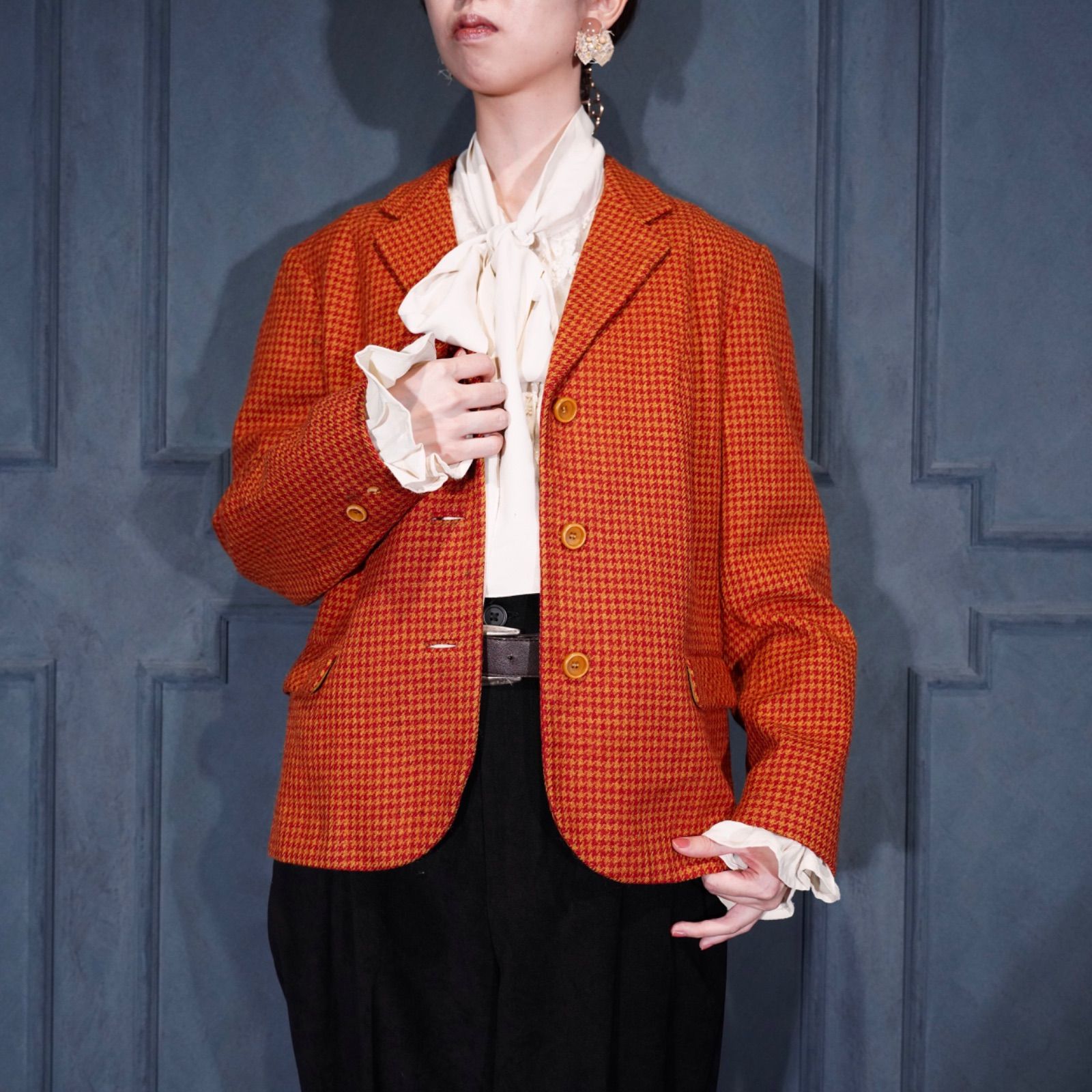 USA VINTAGE corner house HOUNDTOOTH PATTERNED DESIGN WOOL TAILORED JACKET アメリカ古着千鳥格子柄デザインウールテーラードジャケット