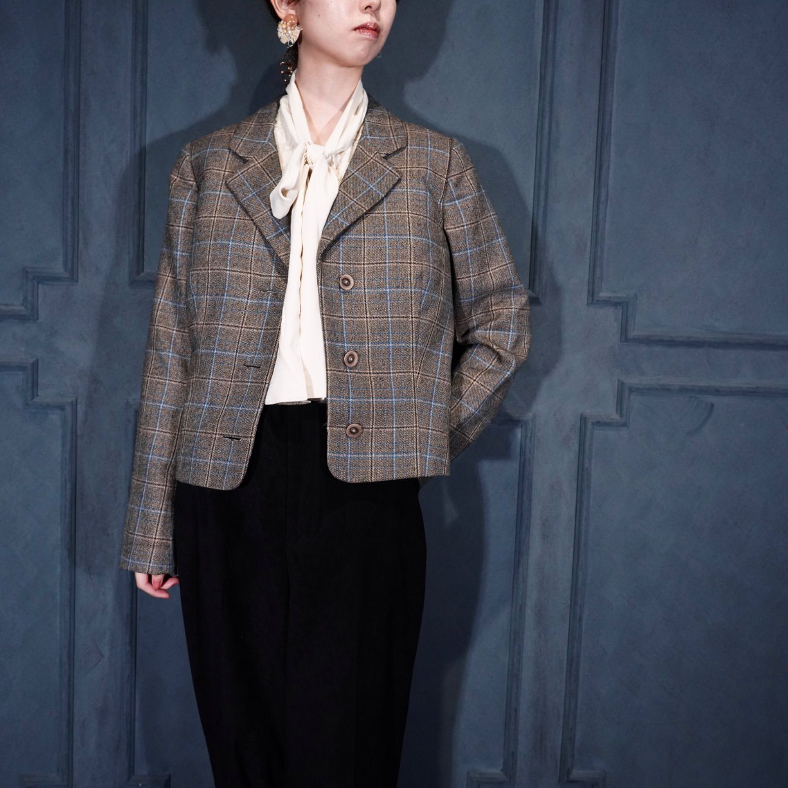 USA VINTAGE CHECK PATTERNED WOOL TAILORED JACKET アメリカ古着チェック柄ウールテーラードジャケット