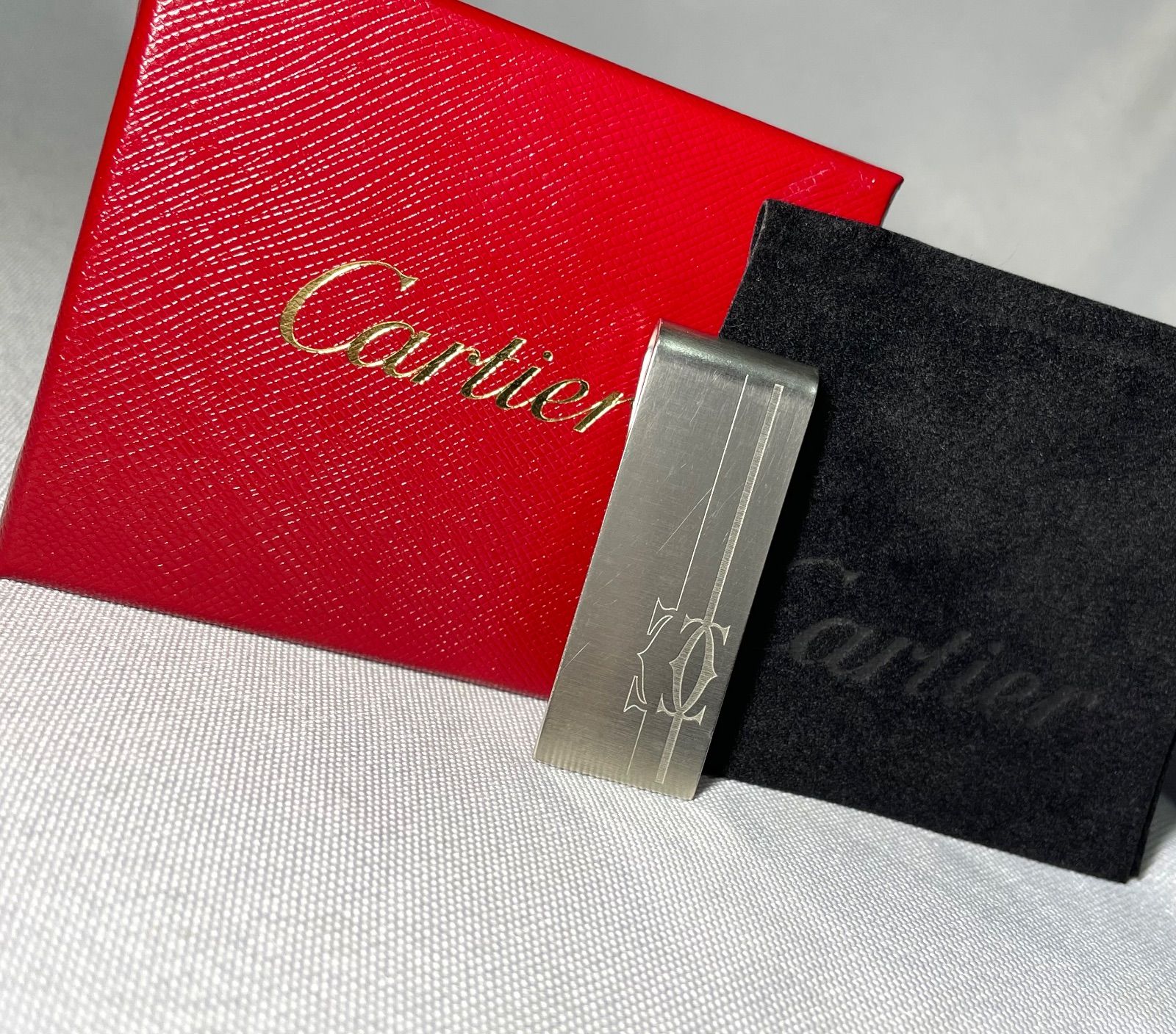 美品 Cartier カルティエ Cドゥ ロゴ 艶消しシルバー マネークリップ