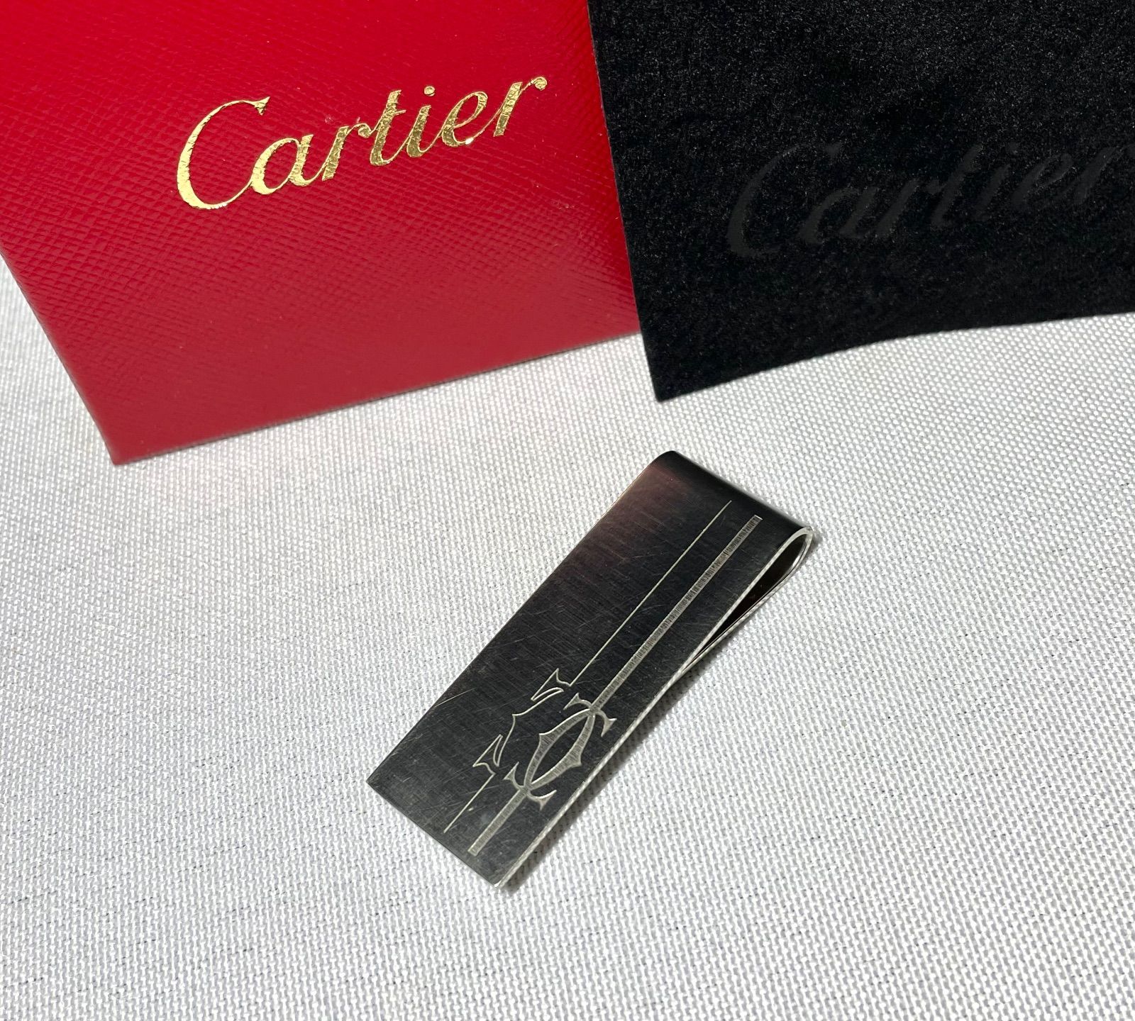 美品 Cartier カルティエ Cドゥ ロゴ 艶消しシルバー マネークリップ