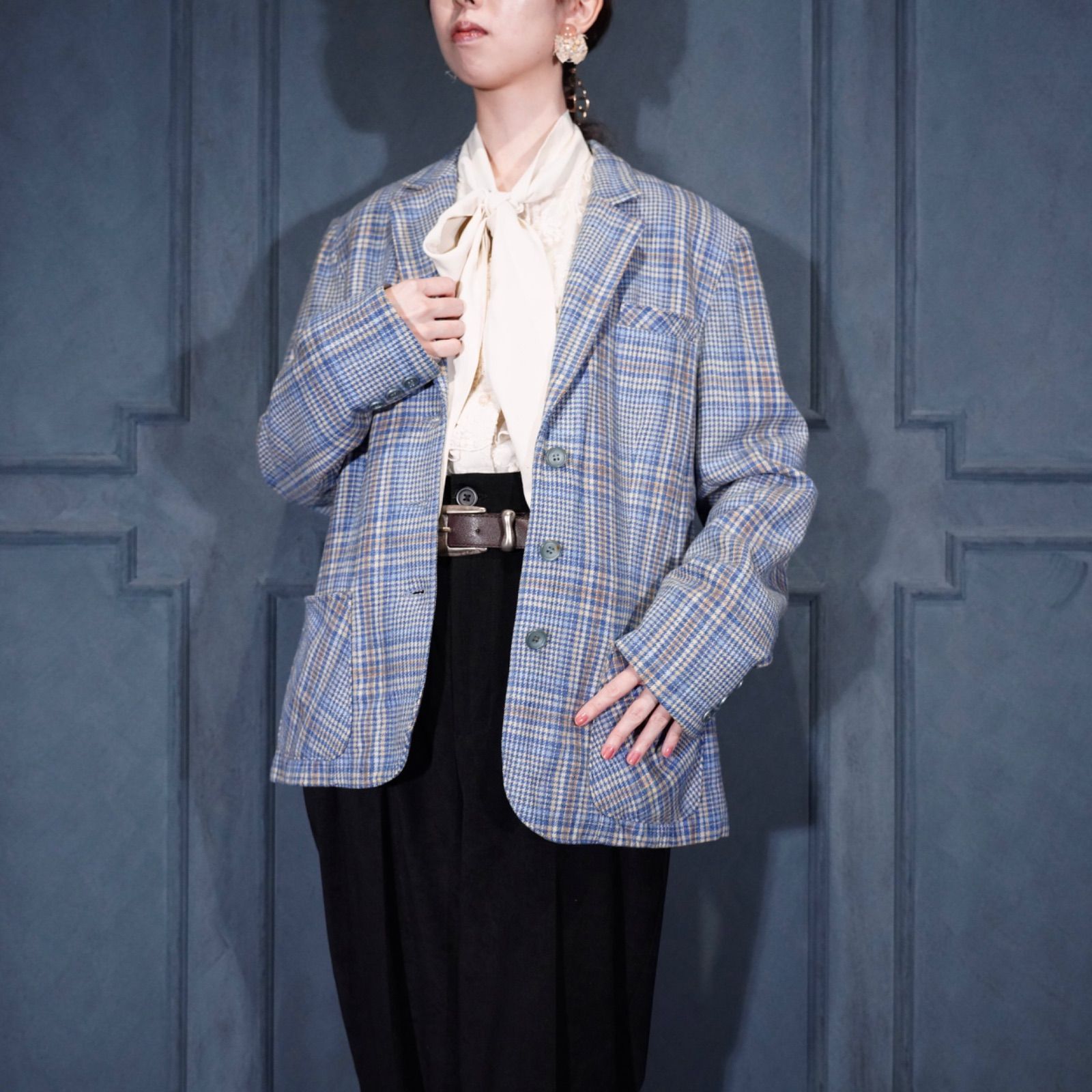 70's USA VINTAGE PENDLETON CHECK PATTERNED WOOL TAILORED JACKET/70