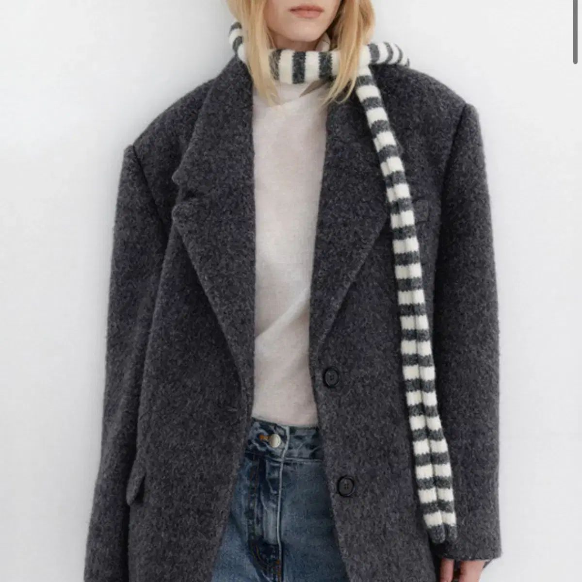 アトリエナイン ヘアリー ウール オーバーサイズ ジャケット グレー