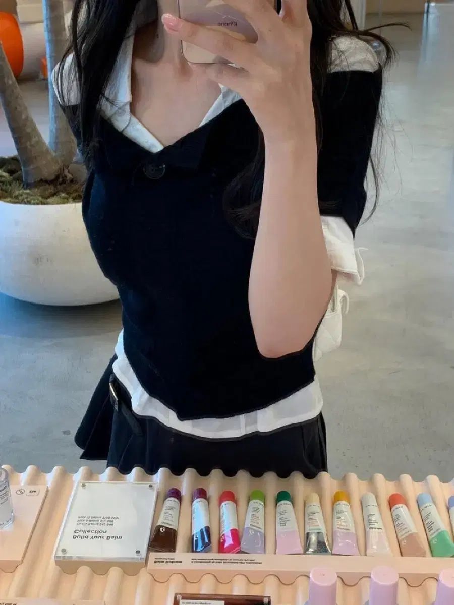 ユンスルショップ サンダー オフショルダー トップス ブラック エディ スリム シャツ