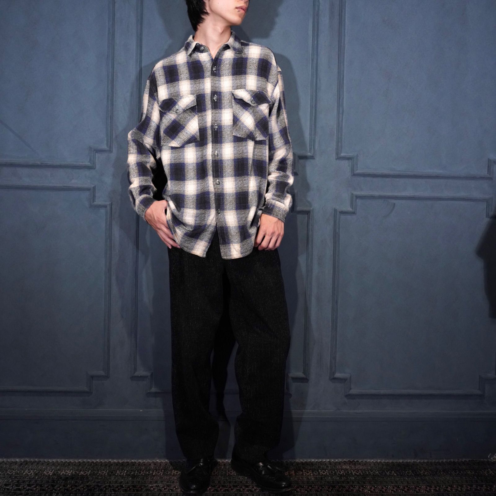 EU VINTAGE KASURE DESIGN WIDE PITCH CORDULOY SLACKS PANTS ヨーロッパ古着かすれデザインワイドピッチコーデュロイスラックスパンツ