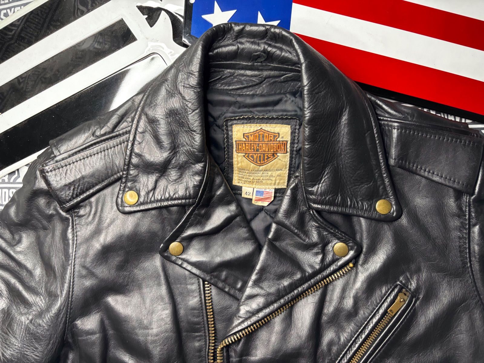 ビンテージ　Harley-Davidsonレザージャケット L ミルウォーキー ⭐️ ハーレーダビッドソン 美品価値あるヴィンテージ・モデル