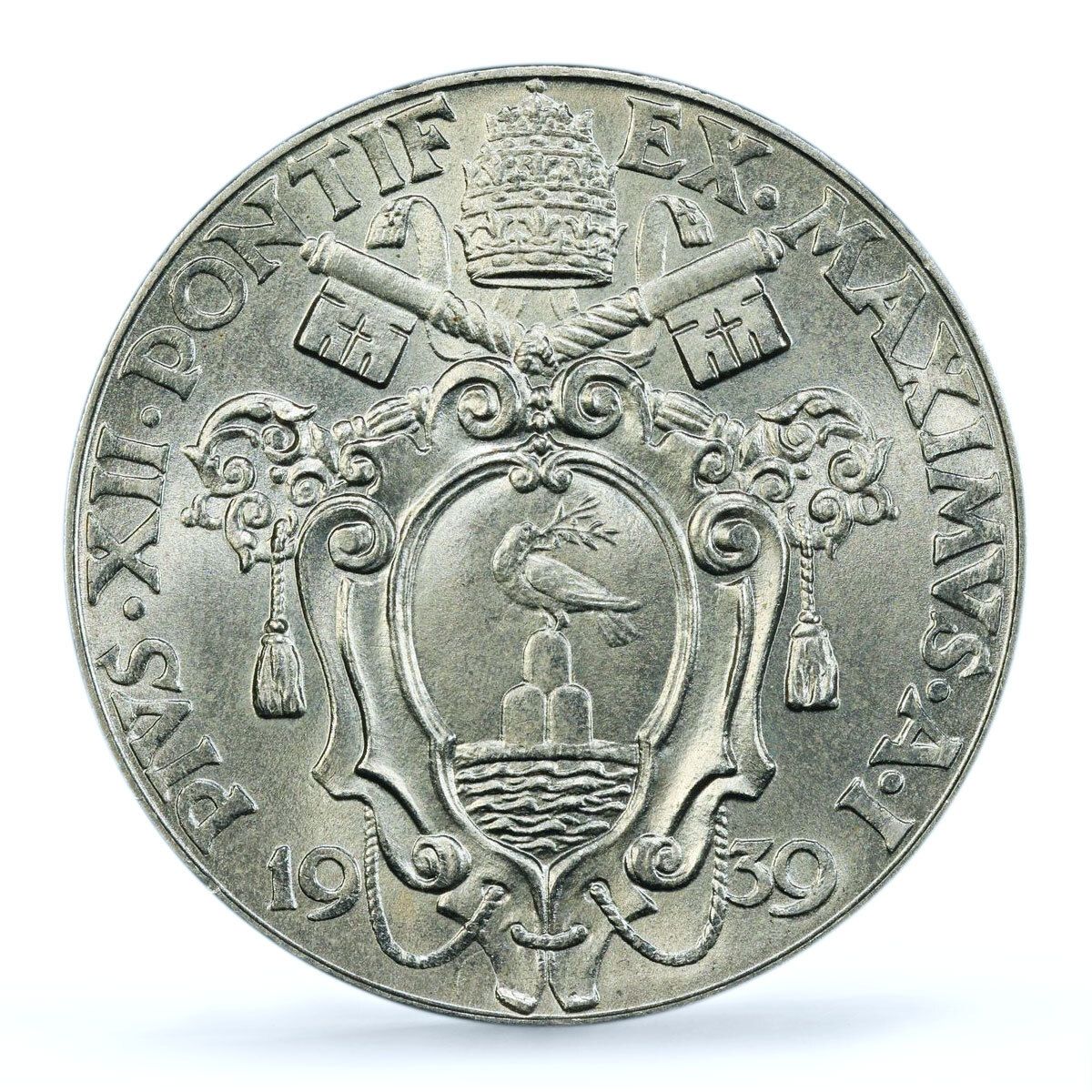 イタリア バチカン 2リラ 教皇ピ12世 立像 MS66 PCGS ニッケル貨幣