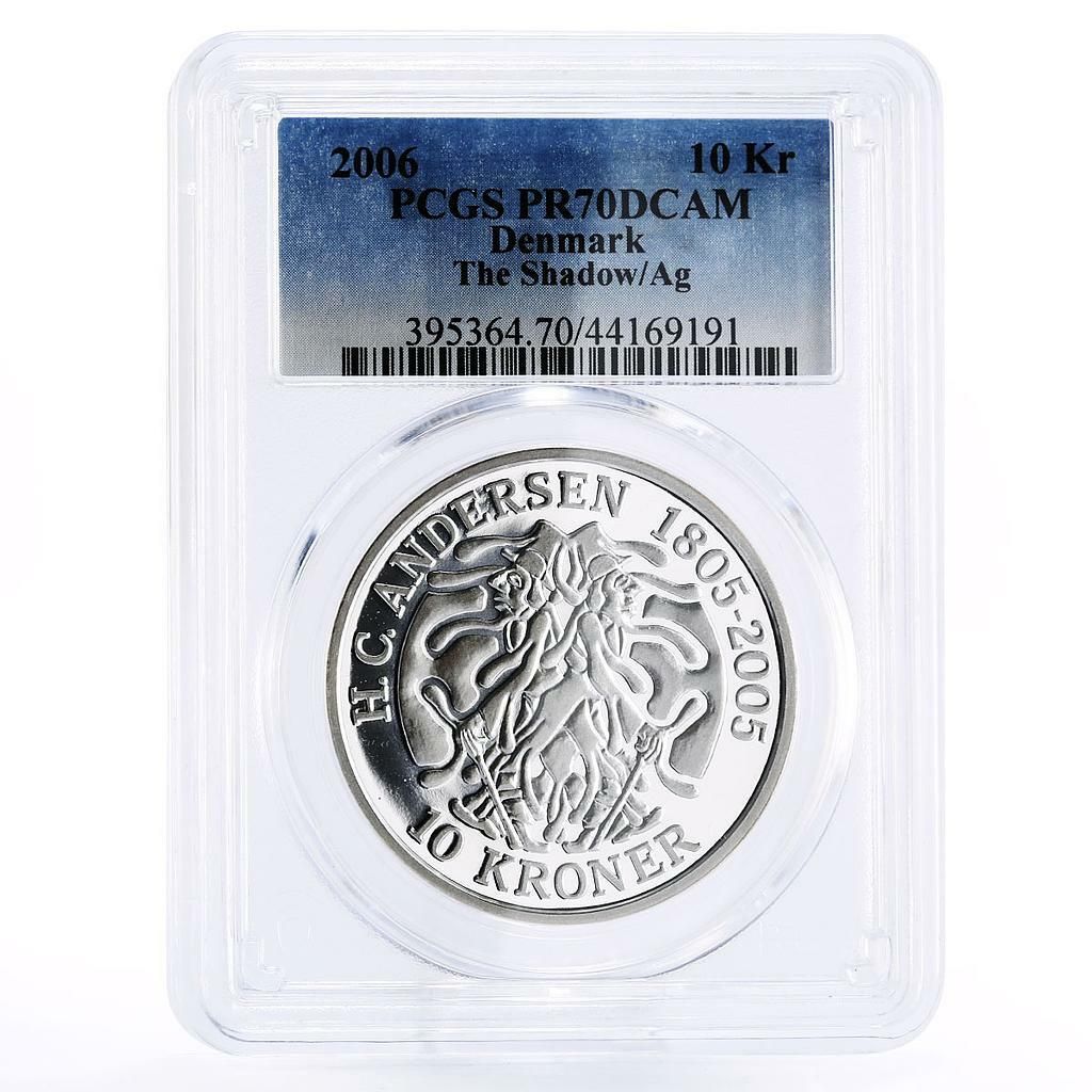 デンマーク 10 クローネ ハンス クリスチャン アンデルセン シャドウ PR 70 PCGS 銀貨 2006年