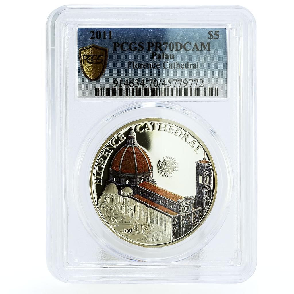 パラオ 5ドル ワールド オブ ワンダーズ フィレンツェ大聖堂 PR 70 PCGS 銀貨 2011年