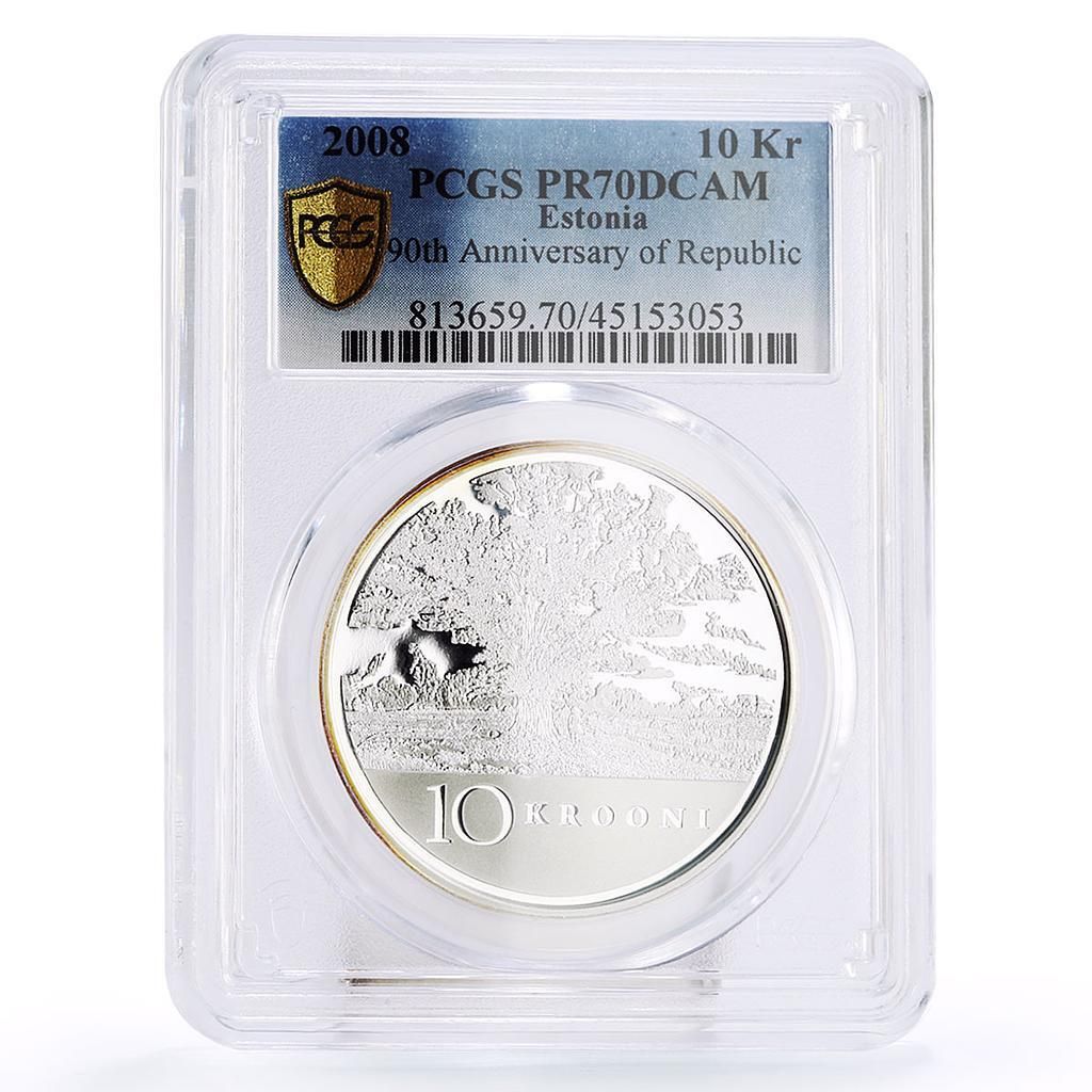エストニア 10 クローネ 共和国建国90周年記念 PR 70 PCGS 銀貨 1992年