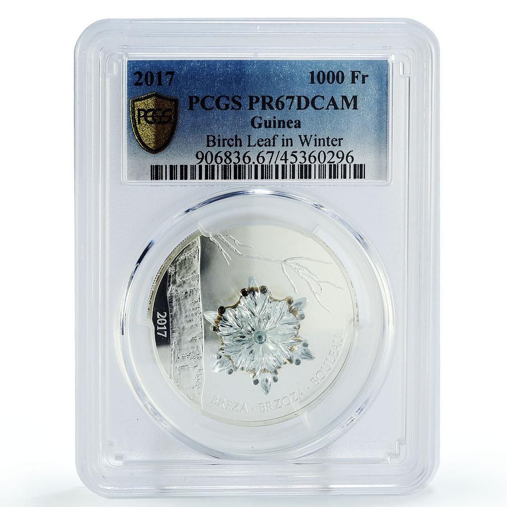 ギニア 1000フラン 四季 白樺 葉 冬の植物 PR 67 PCGS 銀貨 2017年