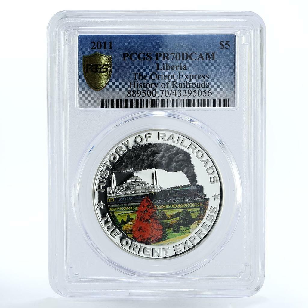リベリア 5ドル オリエント トレイン レイルロード PR 70 PCGS 銀貨 2011年