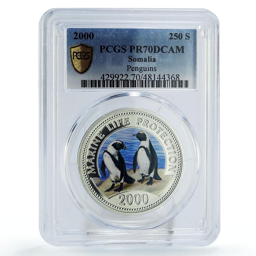 ソマリア 250シリング 保護野生動物ペンギン PR 70 PCGS 銀貨 2000年