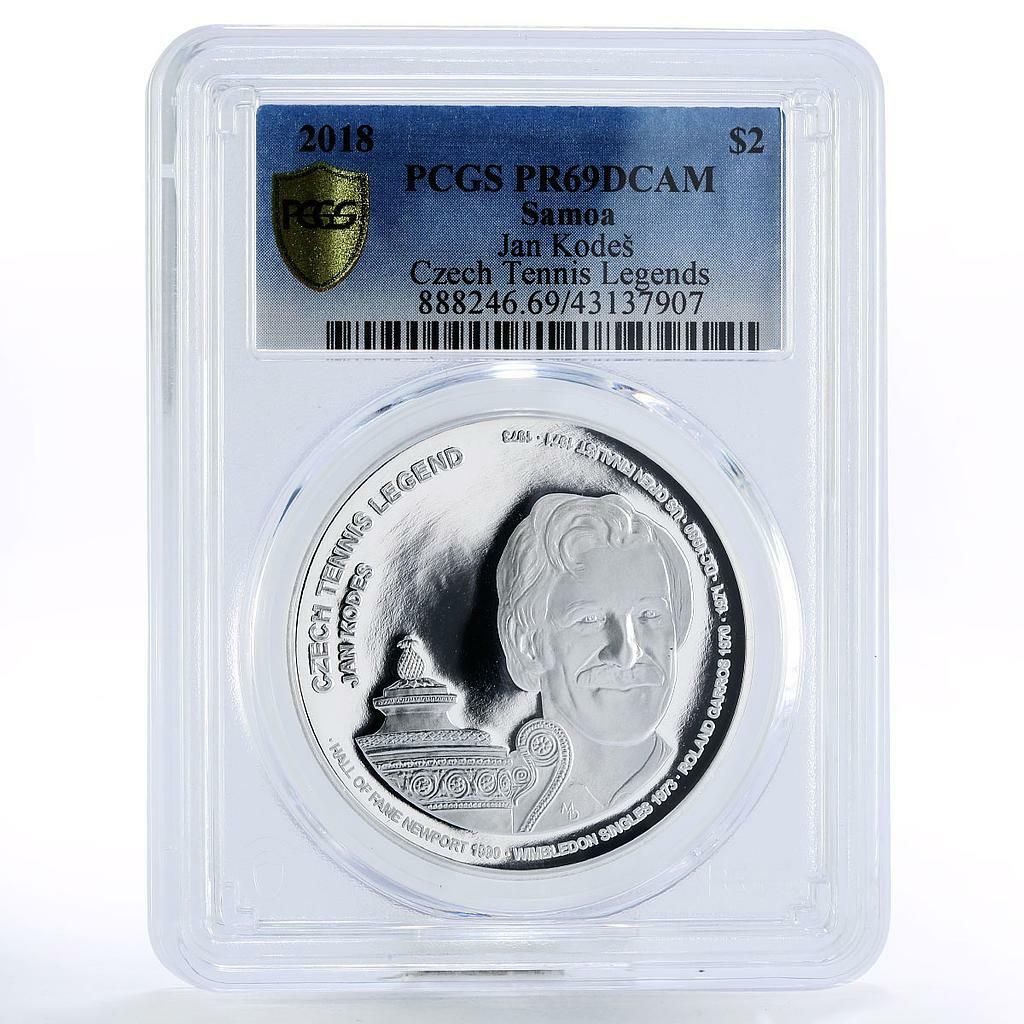 サモア 2ドル チェコテニスレジェンド ヤン コデス PR 69 PCGS 銀貨 2018年