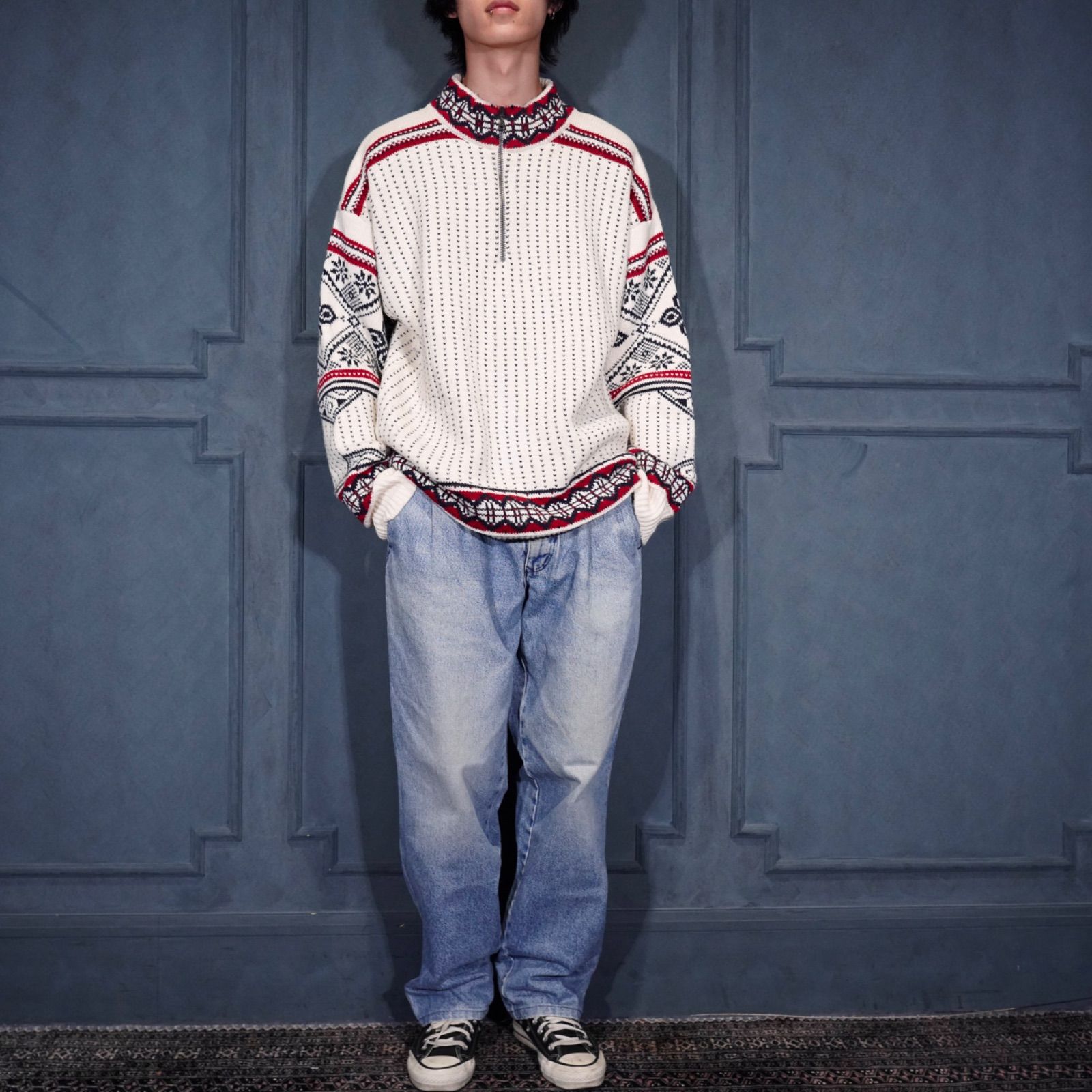 EU VINTAGE F.lli CAMPAGNOLO NORDIC PATTERNED HALF ZIP NORDIC KNIT 