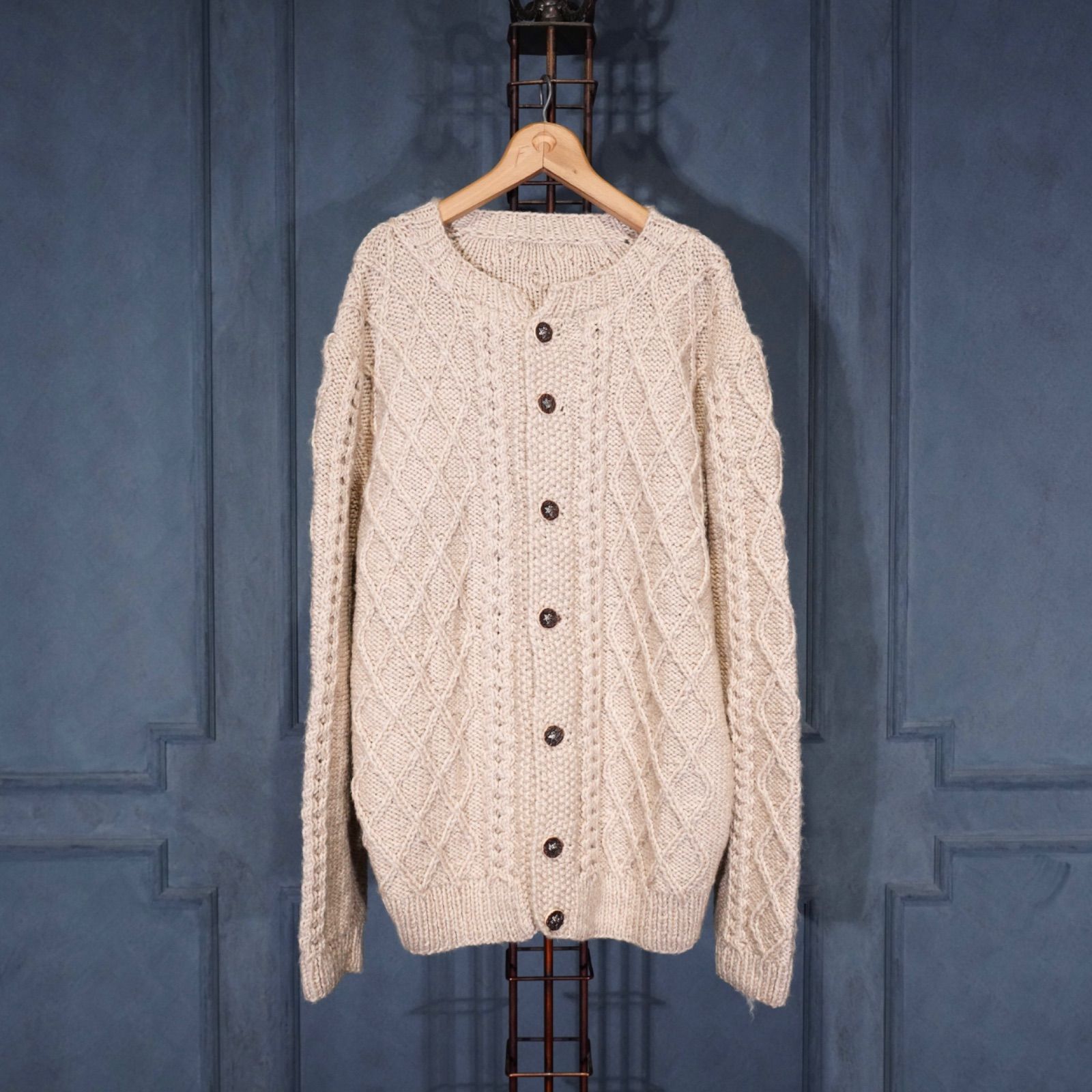 EU VINTAGE CABLE DESIGN TYROLEAN KNIT CARDIGAN ヨーロッパ古着ケーブルデザインチロリアンニットカーディガン