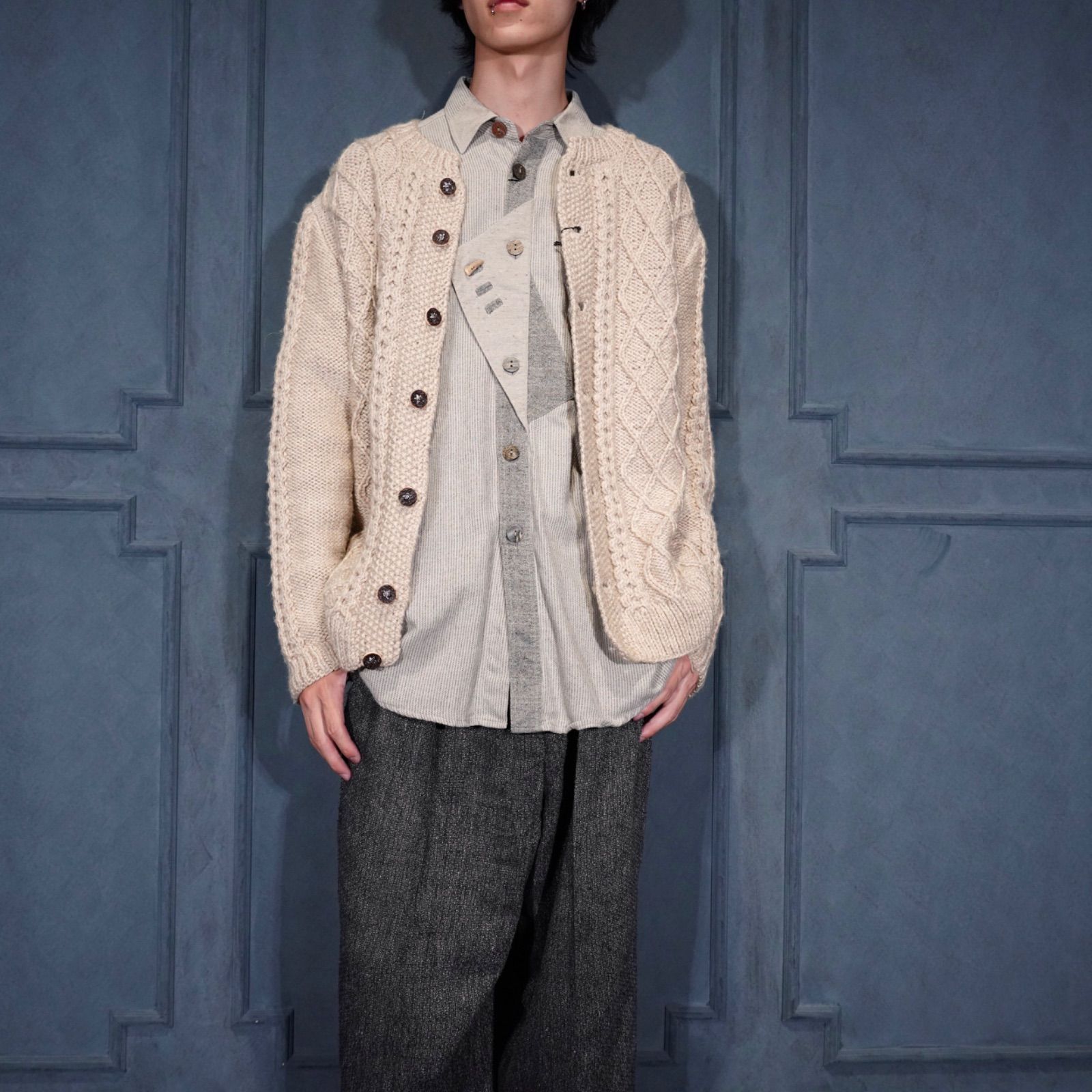 EU VINTAGE CABLE DESIGN TYROLEAN KNIT CARDIGAN ヨーロッパ古着ケーブルデザインチロリアンニットカーディガン