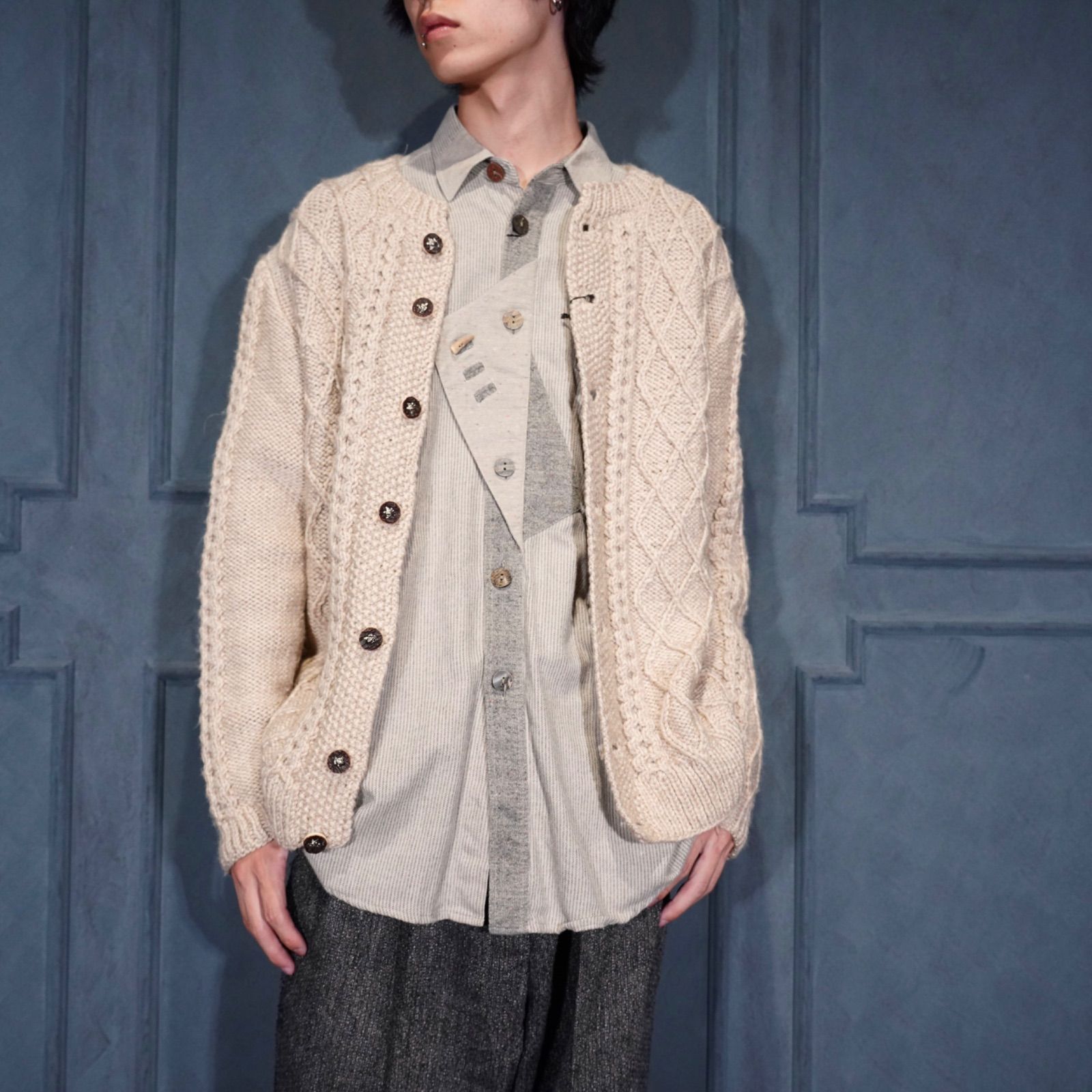 EU VINTAGE CABLE DESIGN TYROLEAN KNIT CARDIGAN ヨーロッパ古着ケーブルデザインチロリアンニットカーディガン
