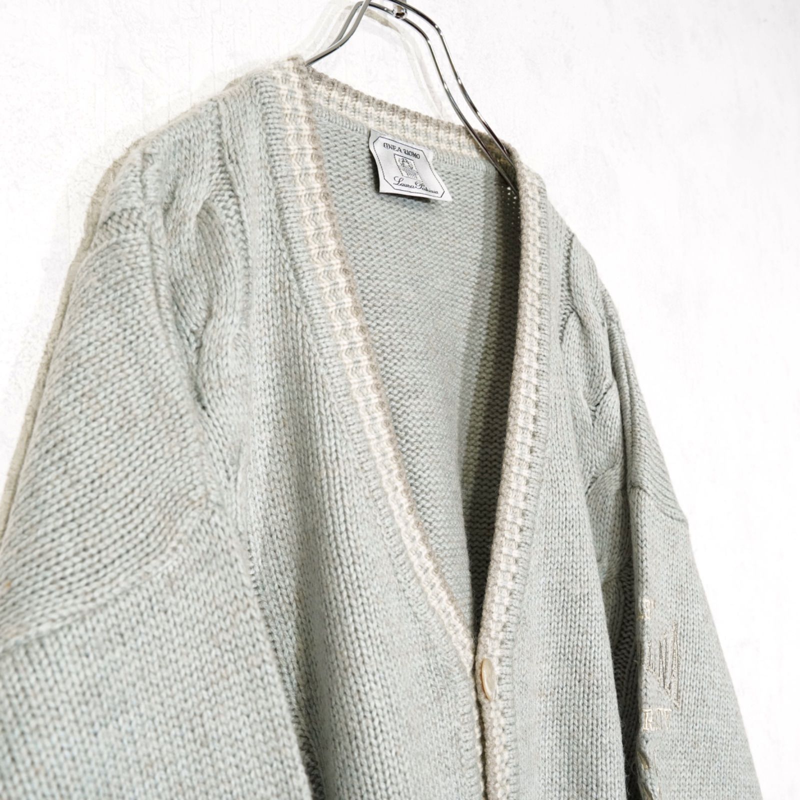 EU VINTAGE LINEA UOMO Laura Patrizia EMBROIDERY LINE DESIGN KNIT CARDIGAN ヨーロッパ古着刺繍ラインデザインニットカーディガン