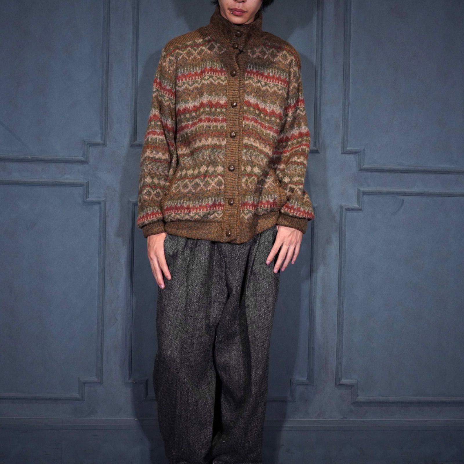 EU VINTAGE FAIR ISLE PATTERNED DESIGN KNIT BLOUSON ヨーロッパ古着フェアアイル柄デザインニットブルゾン カーディガン