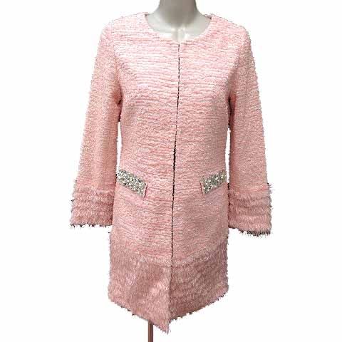 レディ Rady ノーカラーコート ツイード 総裏地 ビジュー S ピンク /YK