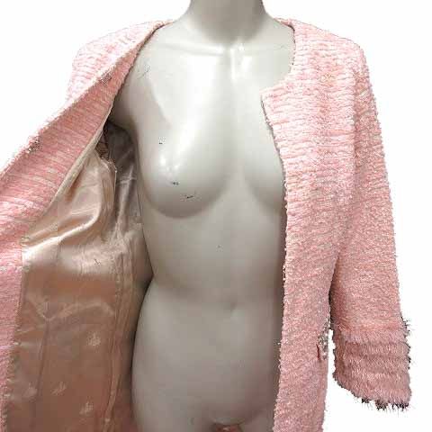 レディ Rady ノーカラーコート ツイード 総裏地 ビジュー S ピンク /YK