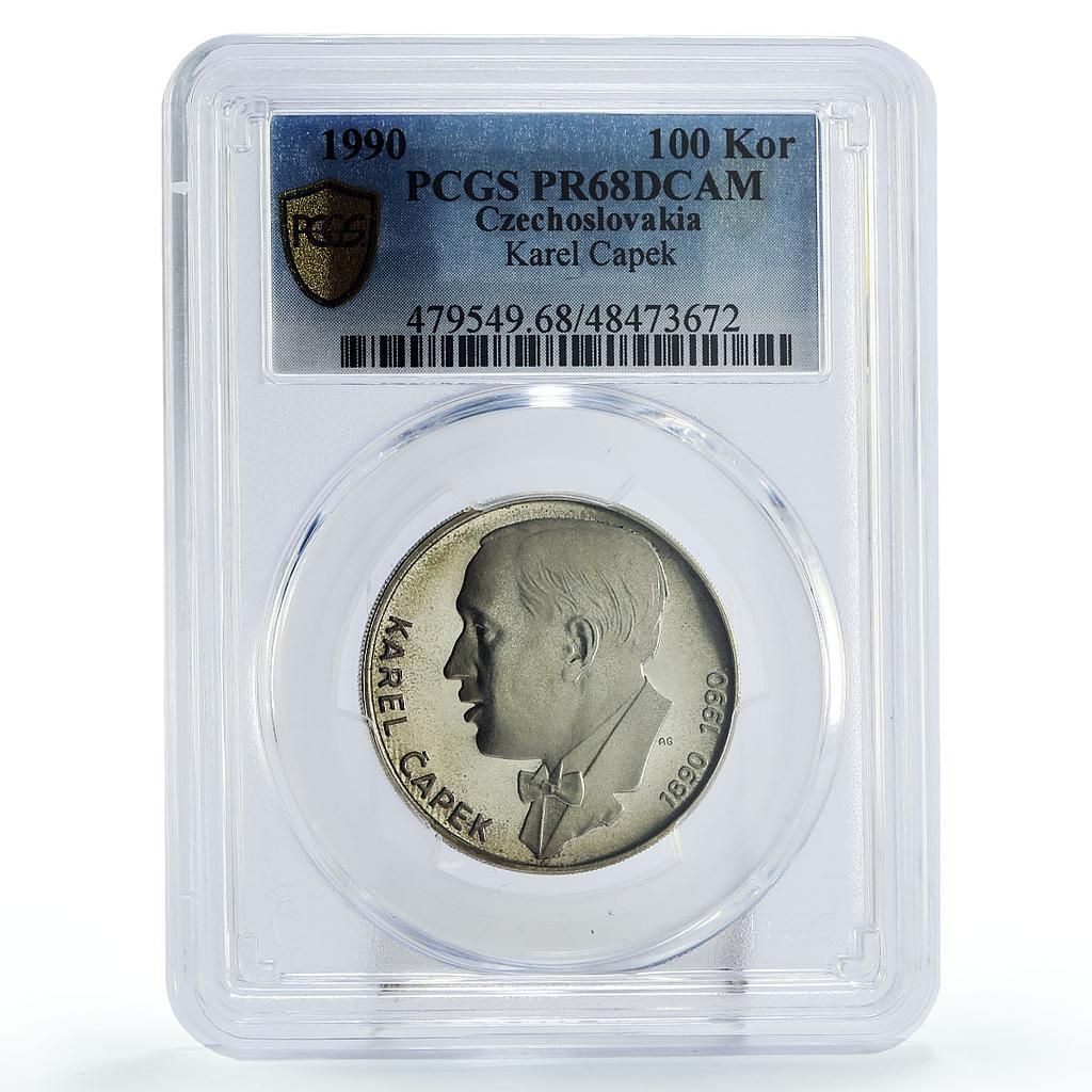 チェコスロバキア 100コルナ カレル チャペック 文学 PR 68 PCGS 銀貨 1990年