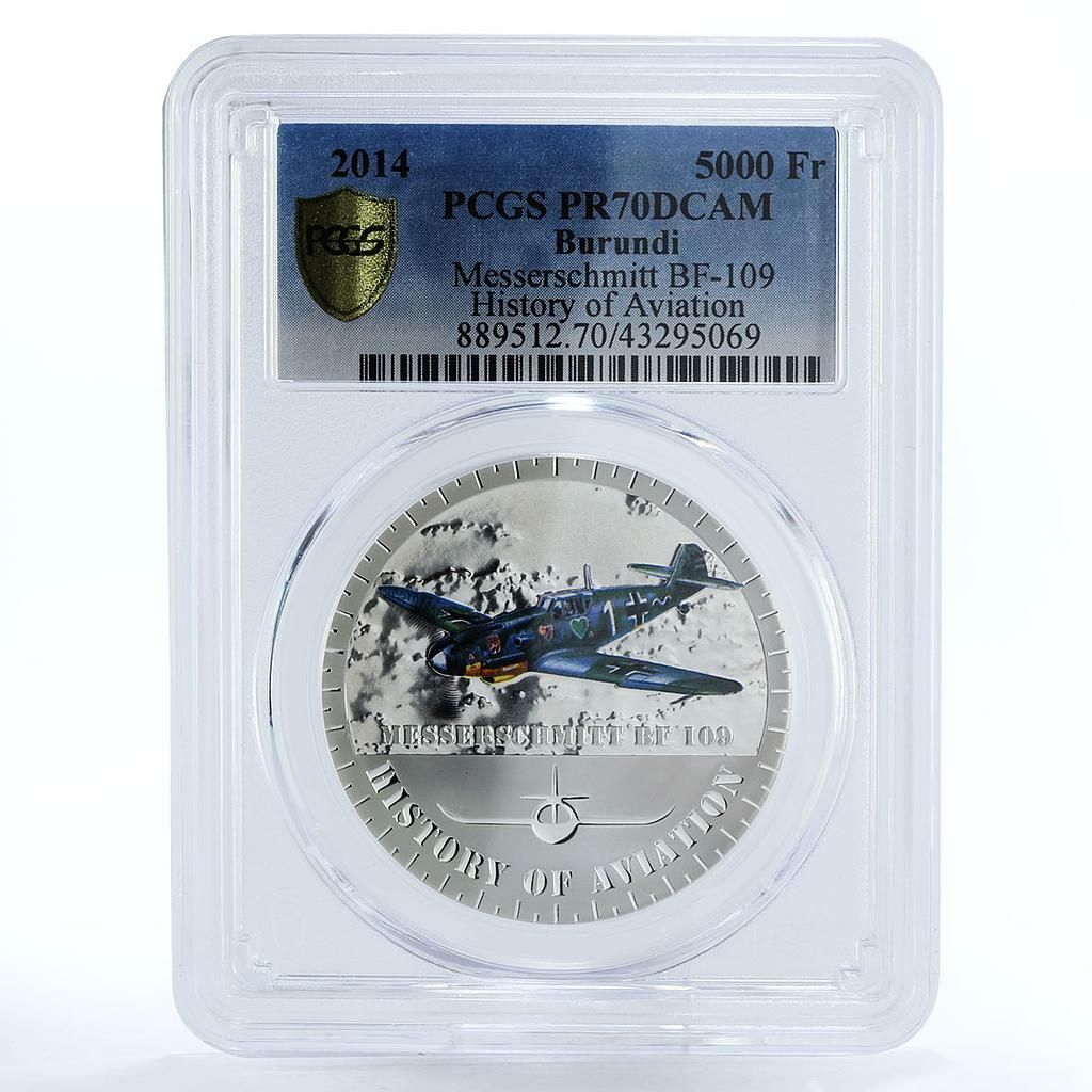 ブルンジ 5000フラン メッサーシュミット 109 プレーンアシオン PR 70 PCGS 銀貨 2014年