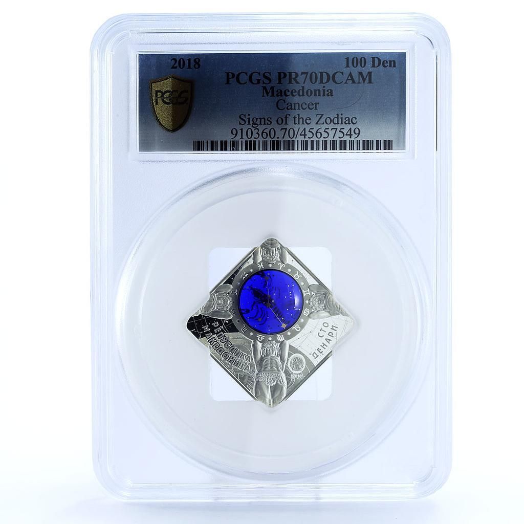 マケドニア 100デナリ 星座シリーズ 蟹座 PR 70 PCGS 銀貨 2018年
